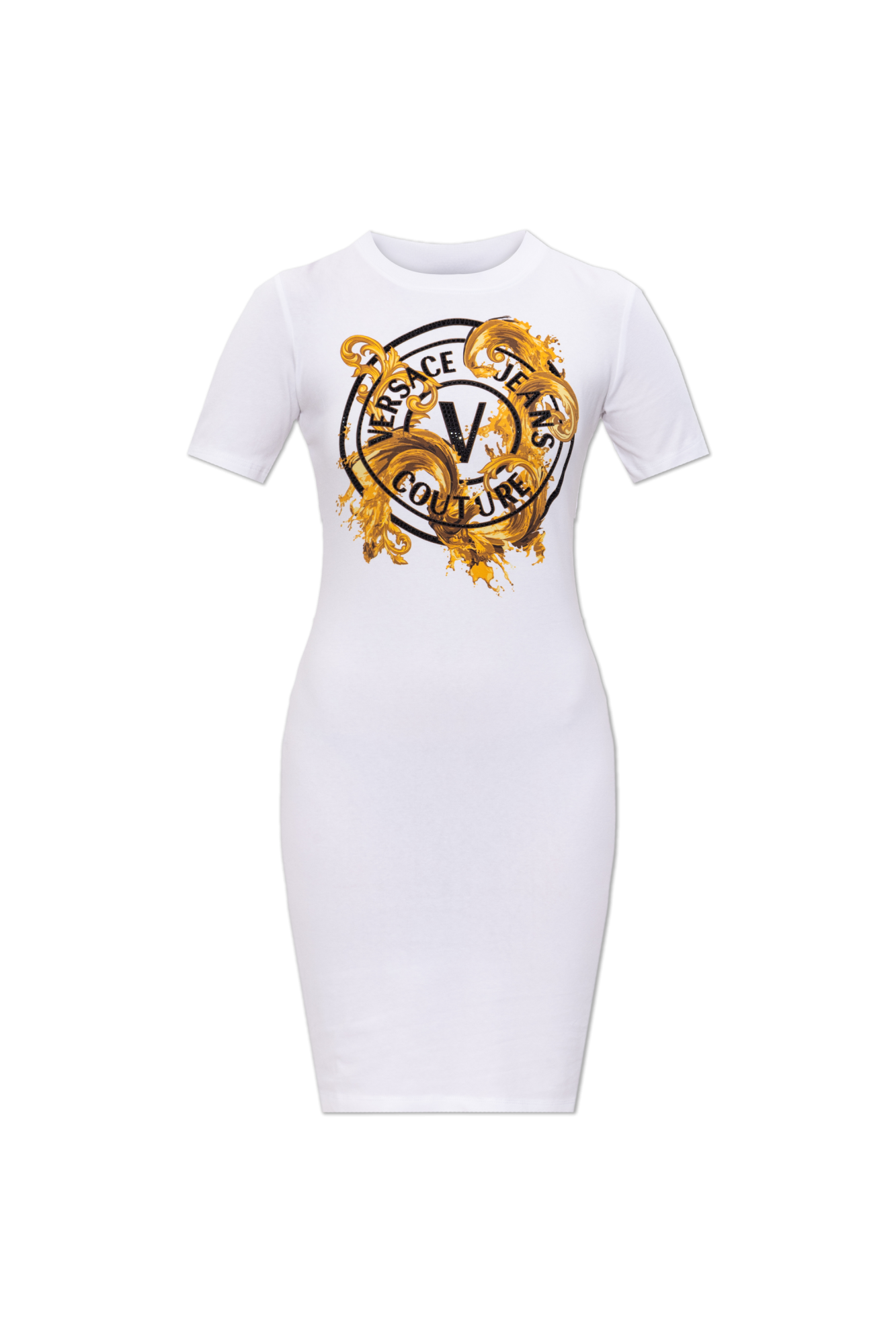 Versace Jeans Couture Sukienka Z Nadrukiem I Połyskującymi Cekinami, Kobiety, Biały
