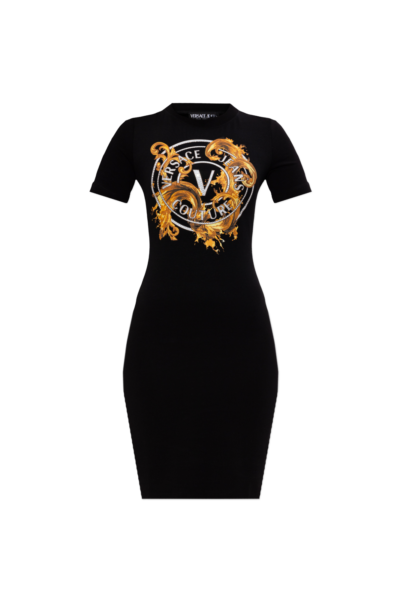 Versace Jeans Couture Sukienka Z Nadrukiem I Połyskującymi Cekinami, Kobiety, Czarny