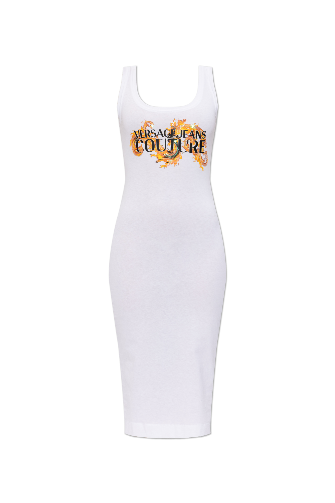 Versace Jeans Couture Sukienka Z Nadrukiem I Połyskującymi Cekinami, Kobiety, Biały