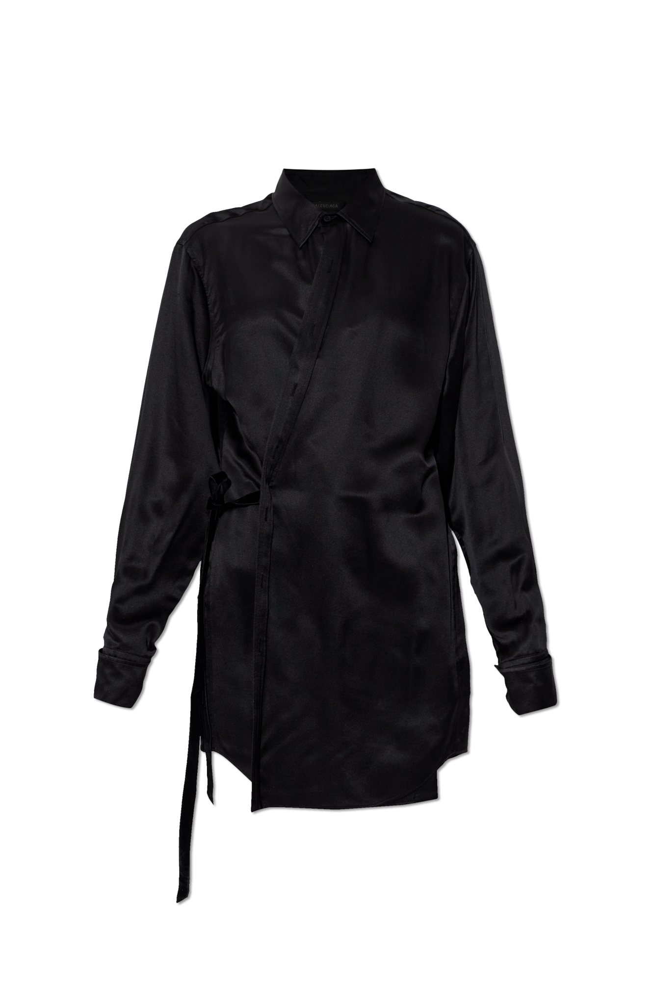 Balenciaga Satynowa Koszula Z Paskiem, Kobiety, Czarny
