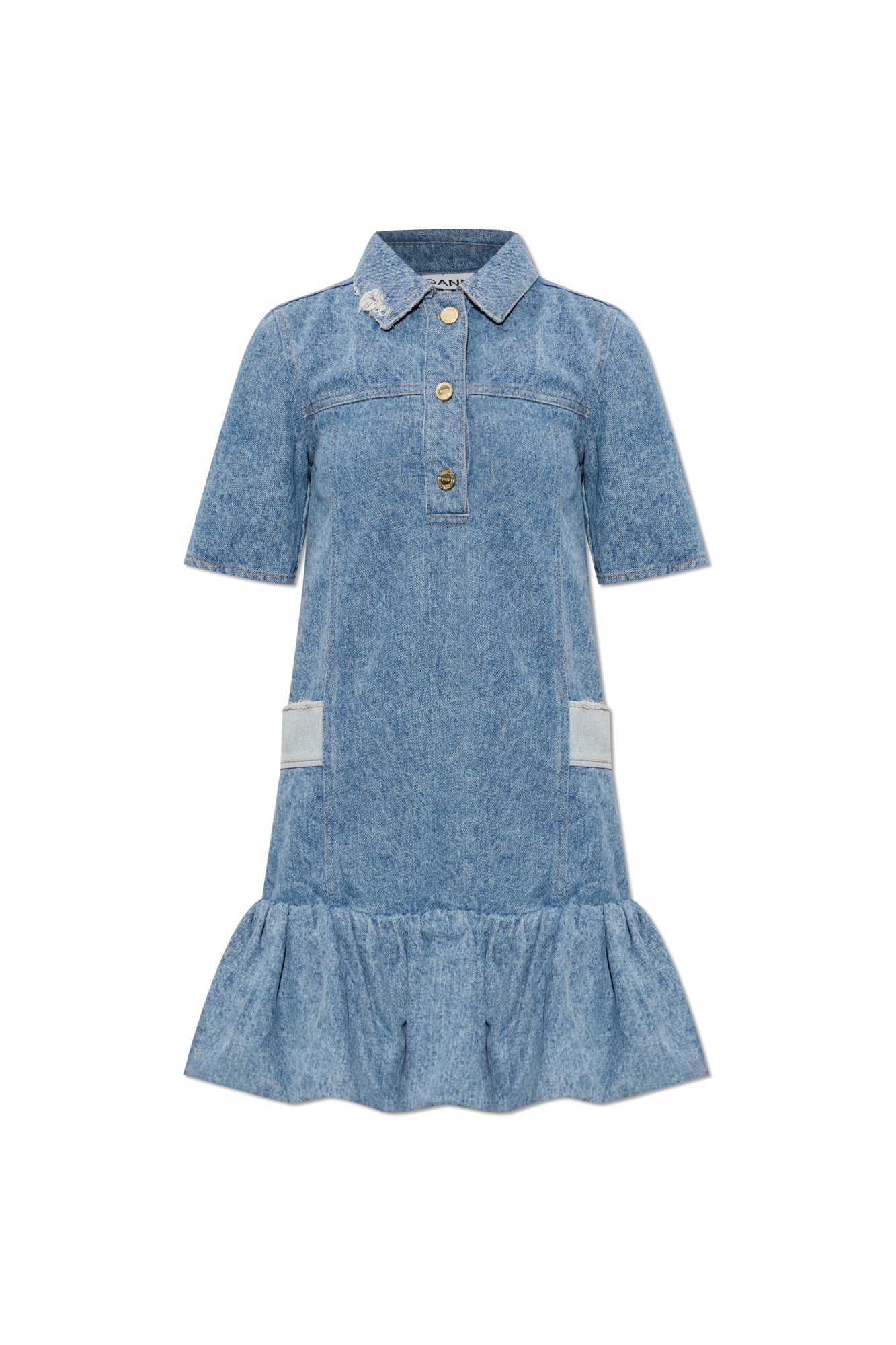 Ganni Jeansowa Sukienka Z Efektem `vintage`, Kobiety, Niebieski