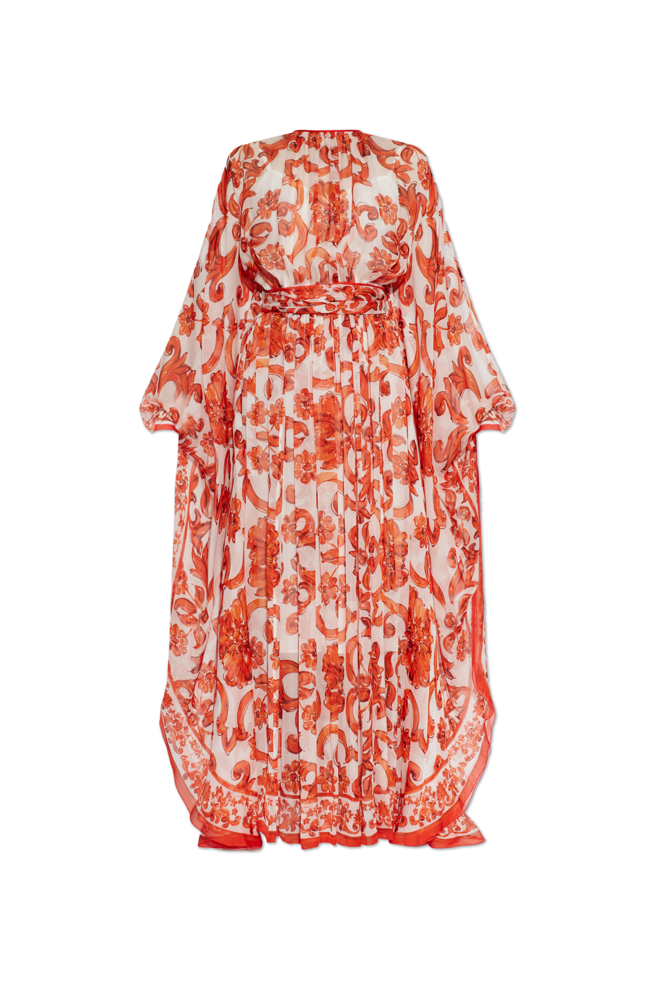 Dolce & Gabbana Jedwabna Sukienka  Z Nadrukiem `Majolica`, Kobiety, Pomarańczowy