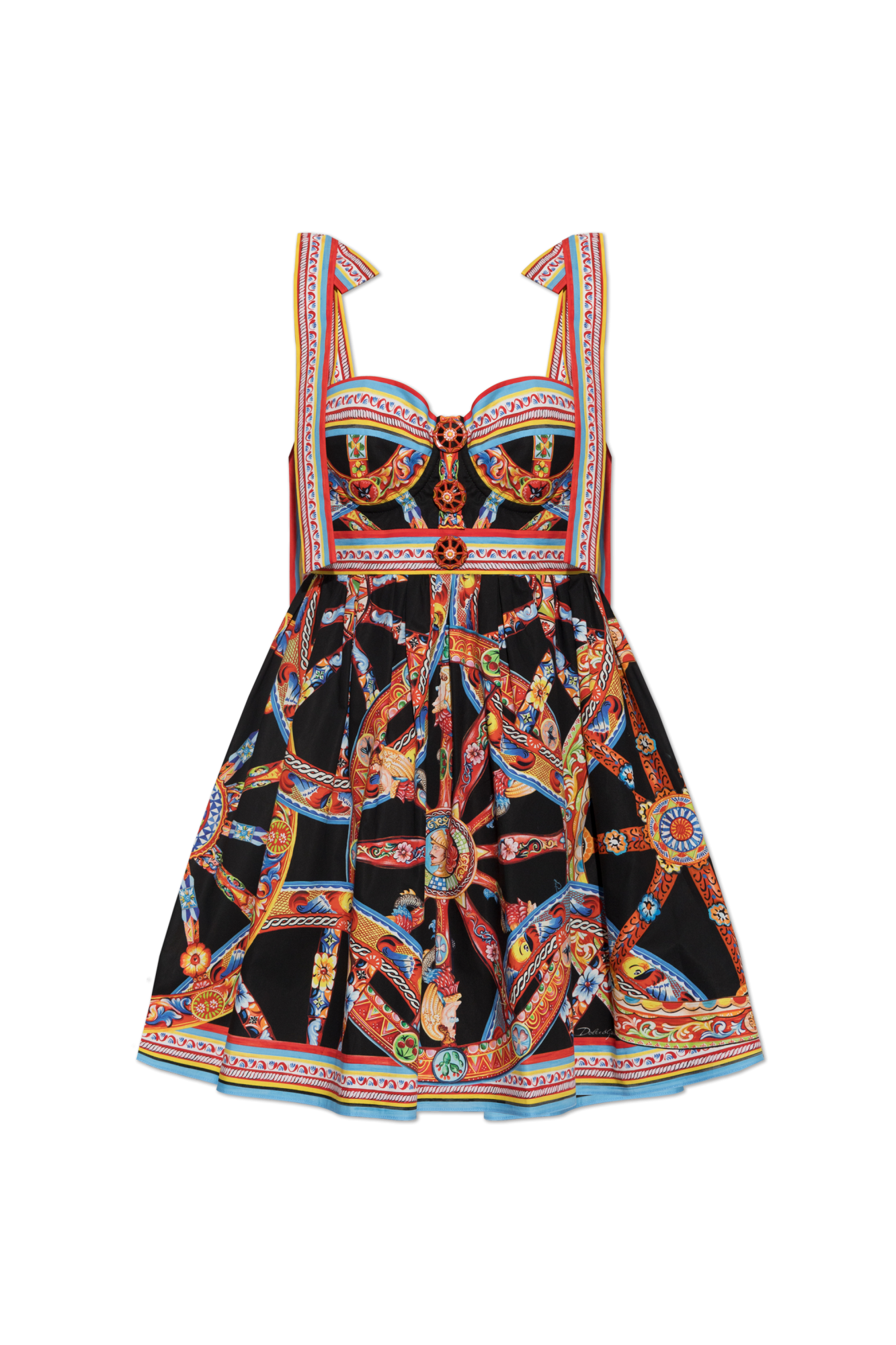 Dolce & Gabbana Bawełniana Sukienka Z Nadrukiem `Carretto`, Kobiety, Multikolor