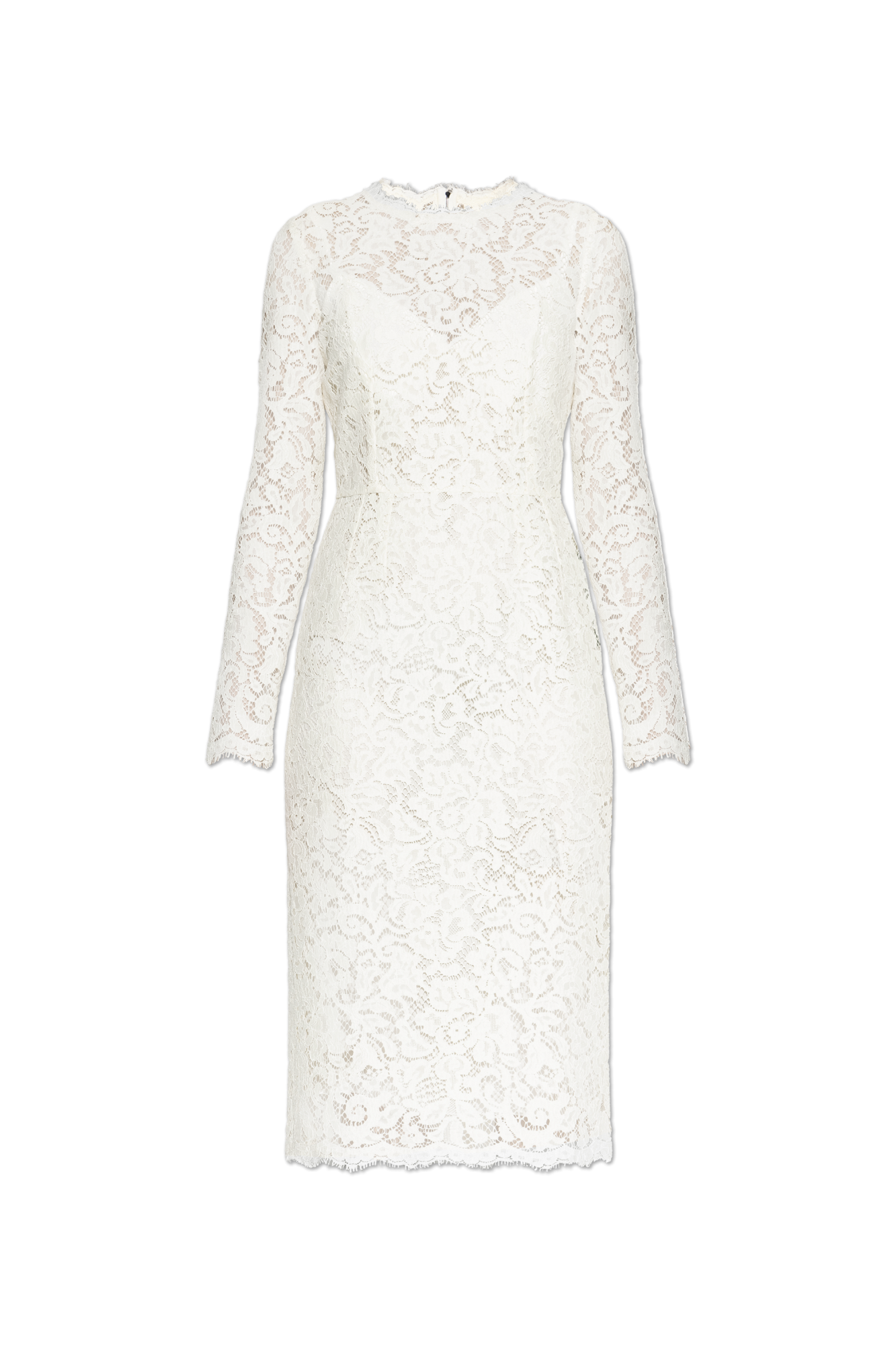 Dolce & Gabbana Koronkowa Sukienka Z Długimi Rękawami, Kobiety, Kremowy