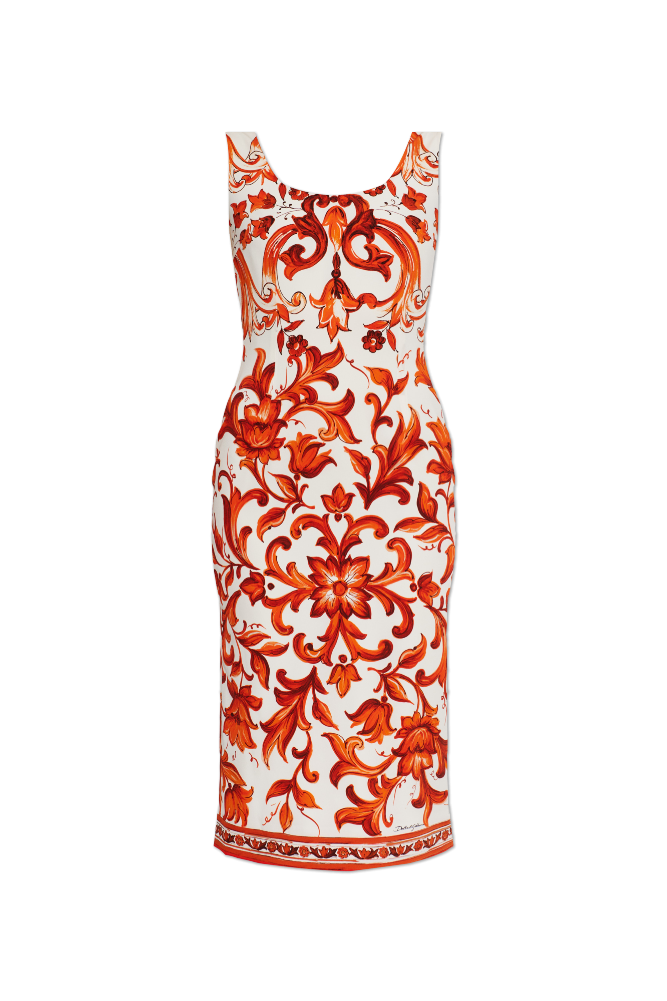Dolce & Gabbana Jedwabna Sukienka  Z Nadrukiem `Majolica`, Kobiety, Pomarańczowy