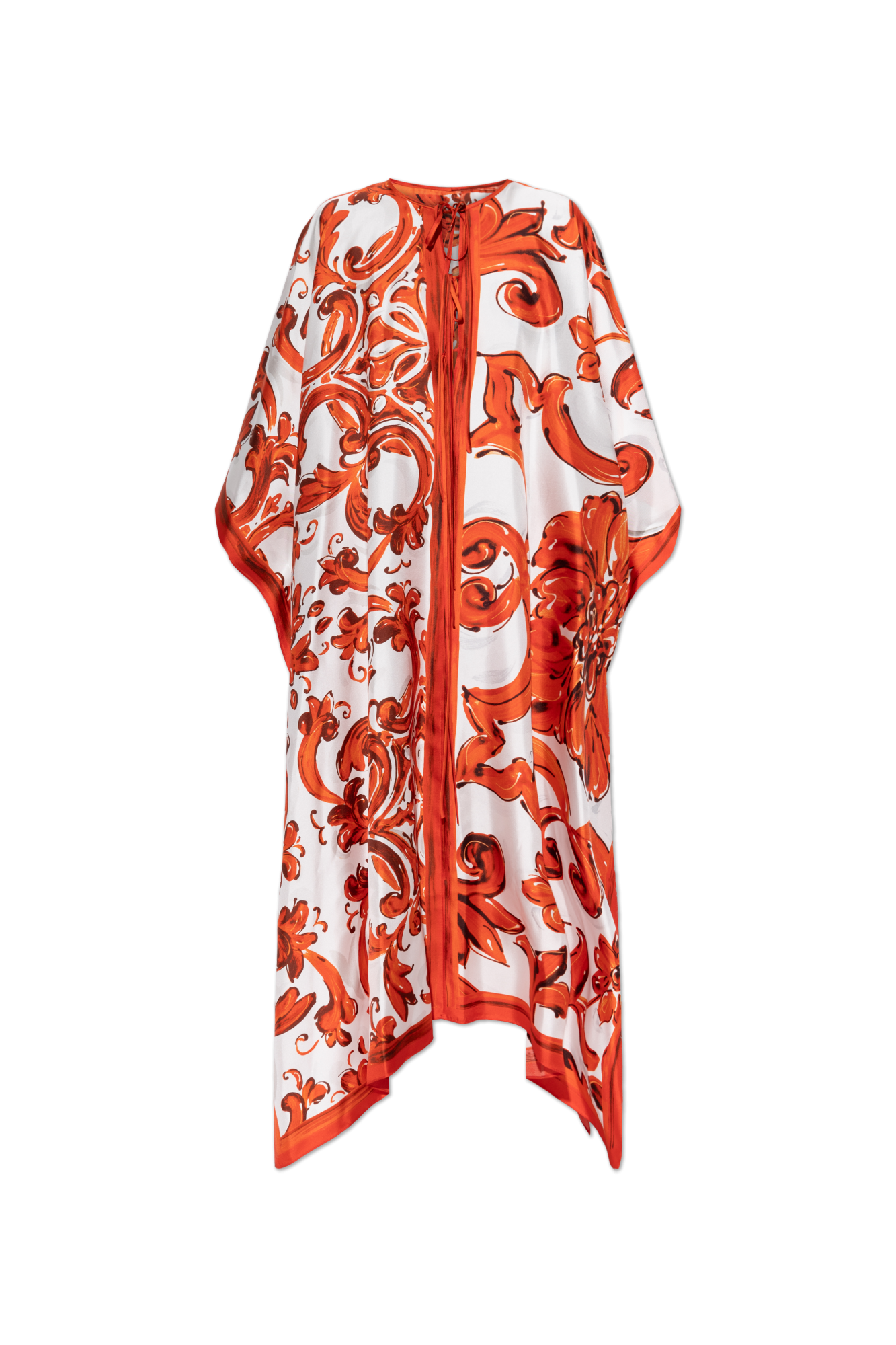 Dolce & Gabbana Jedwabny Kaftan Z Nadrukiem `Majolica`, Kobiety, Czerwony