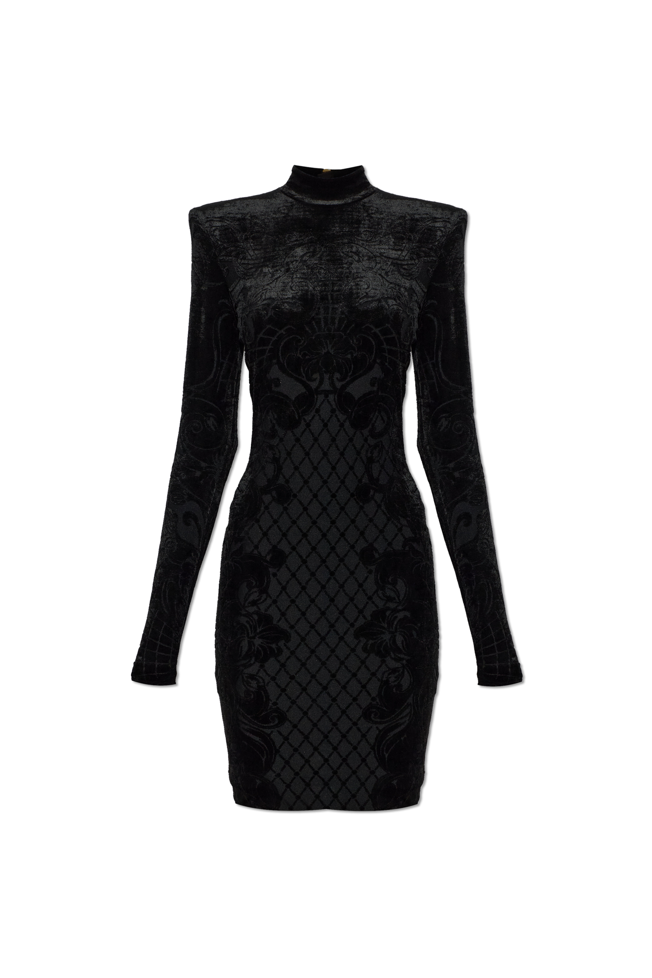 Balmain Aksamitna Sukienka  Ze Stójką, Kobiety, Czarny