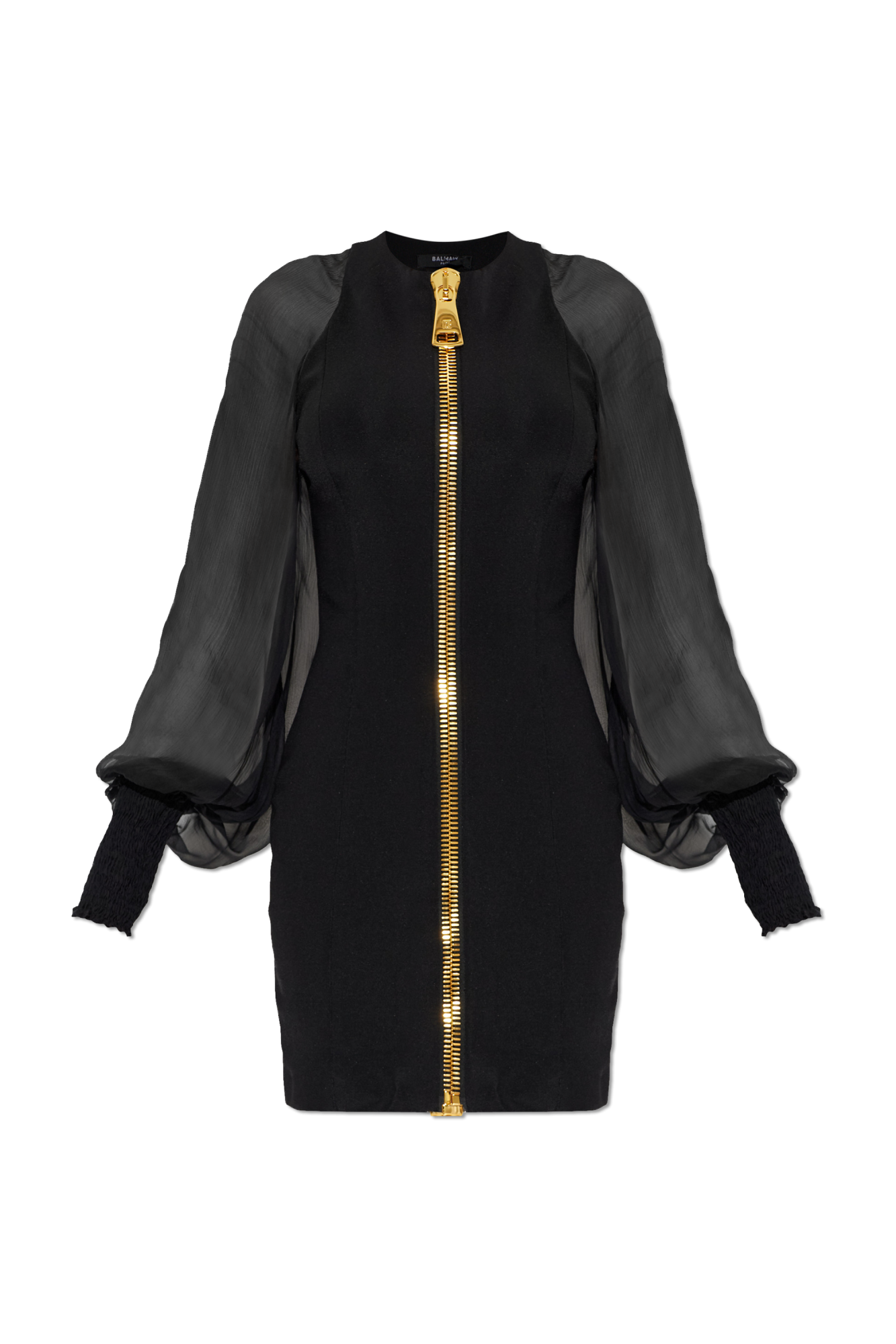 Balmain Sukienka Z Transparentnymi Rękawami, Kobiety, Czarny
