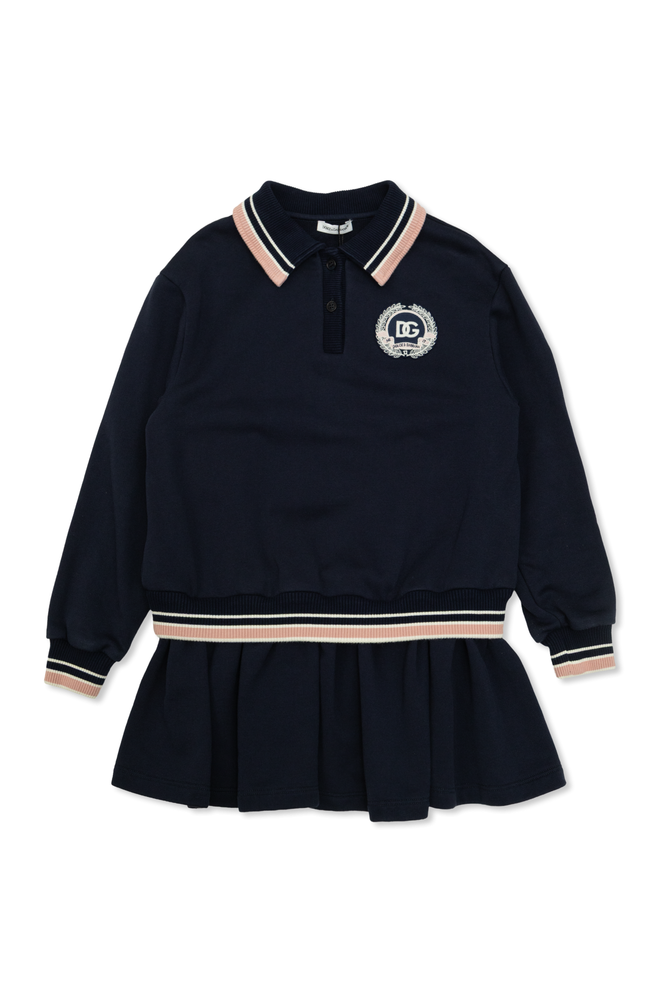 Dolce & Gabbana Kids Bawełniana Sukienka Z Naszywką Z Logo, Unisex, Granatowy
