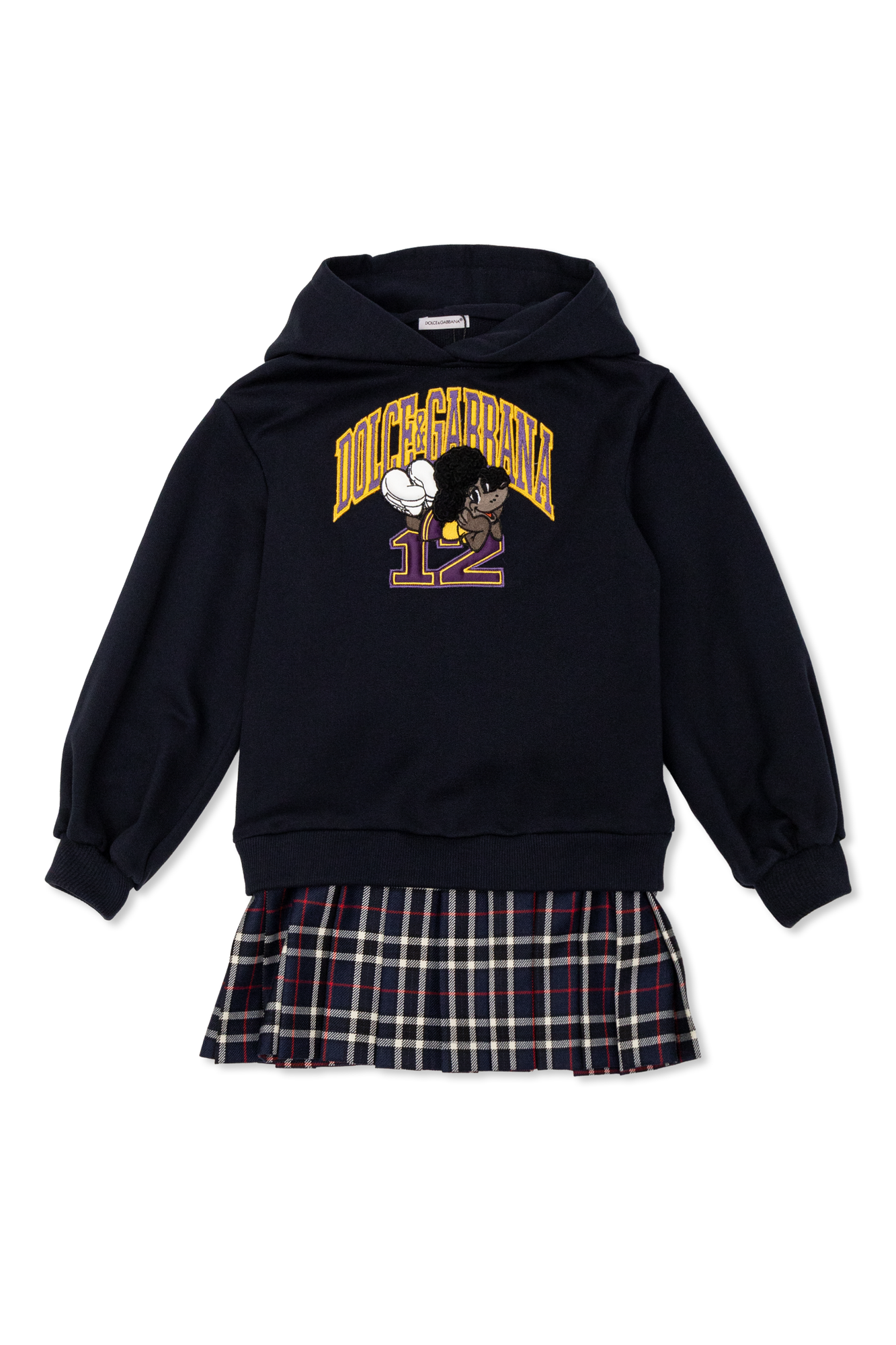 Dolce & Gabbana Kids Bawełniana Bluza Z Kapturem Z Wszytą Spódnicą, Unisex, Czarny