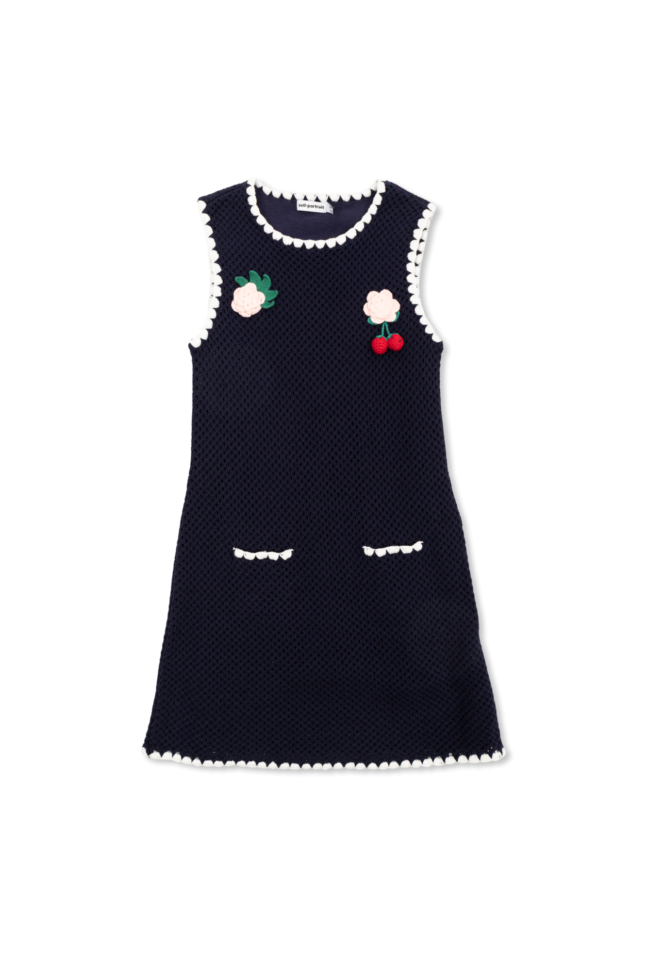 Self-Portrait Kids Dzianinowa Sukienka Z Motywem Kwiatowym, Unisex, Granatowy
