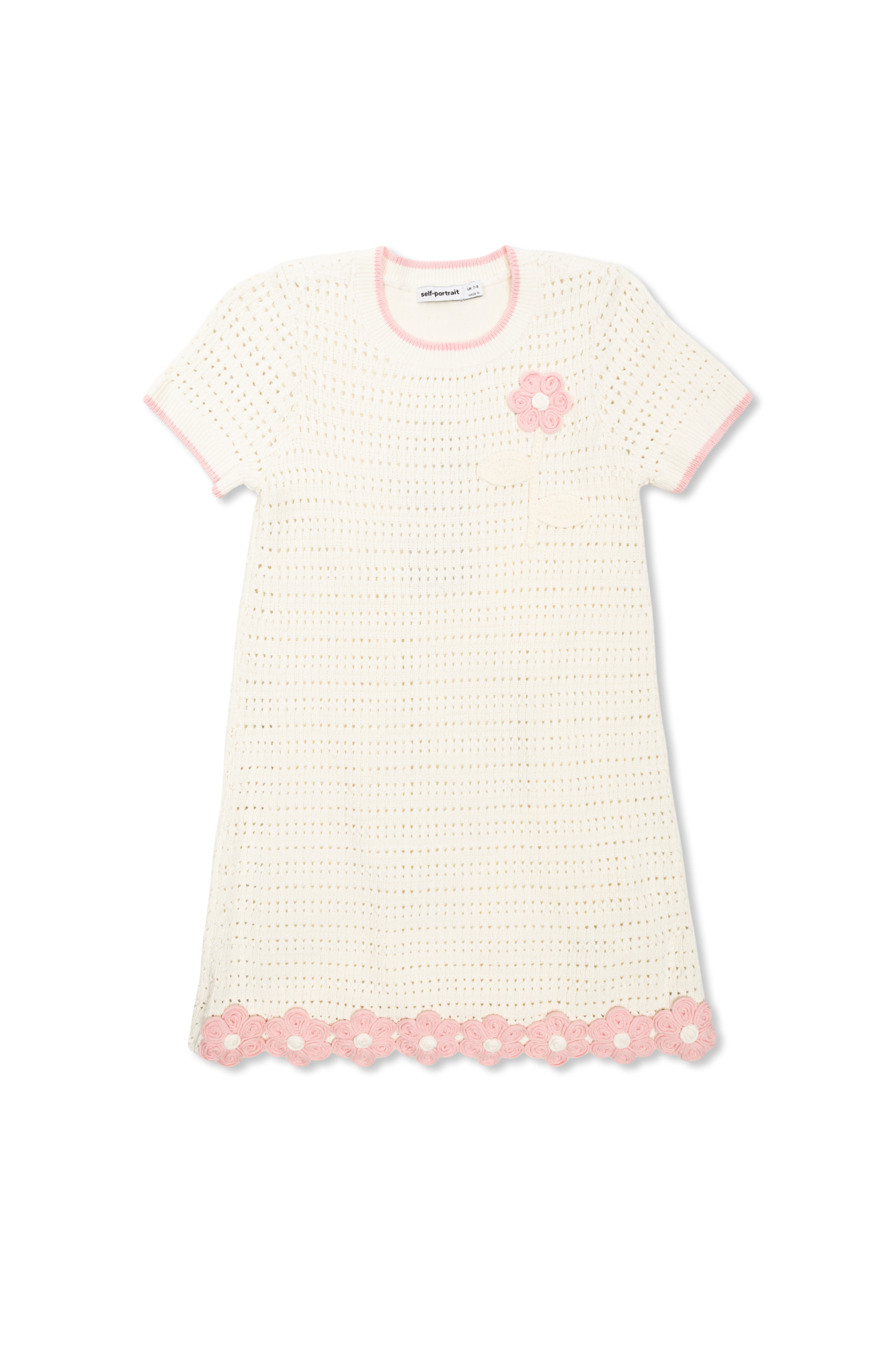 Self-Portrait Kids Dzianinowa Sukienka Z Motywem Kwiatowym, Unisex, Kremowy
