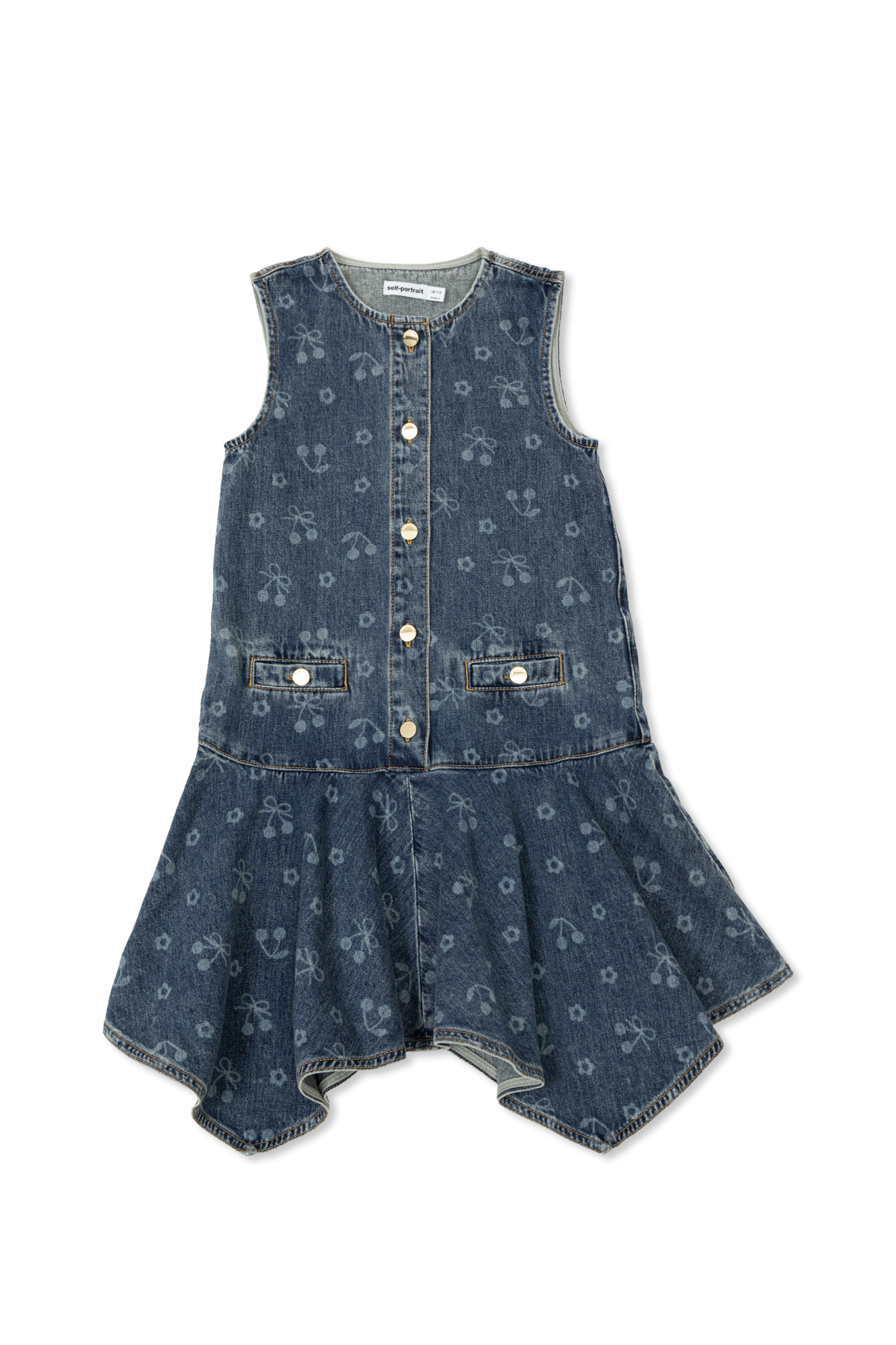 Self-Portrait Kids Jeansowa Sukienka O Asymetrycznym Kroju, Unisex, Granatowy