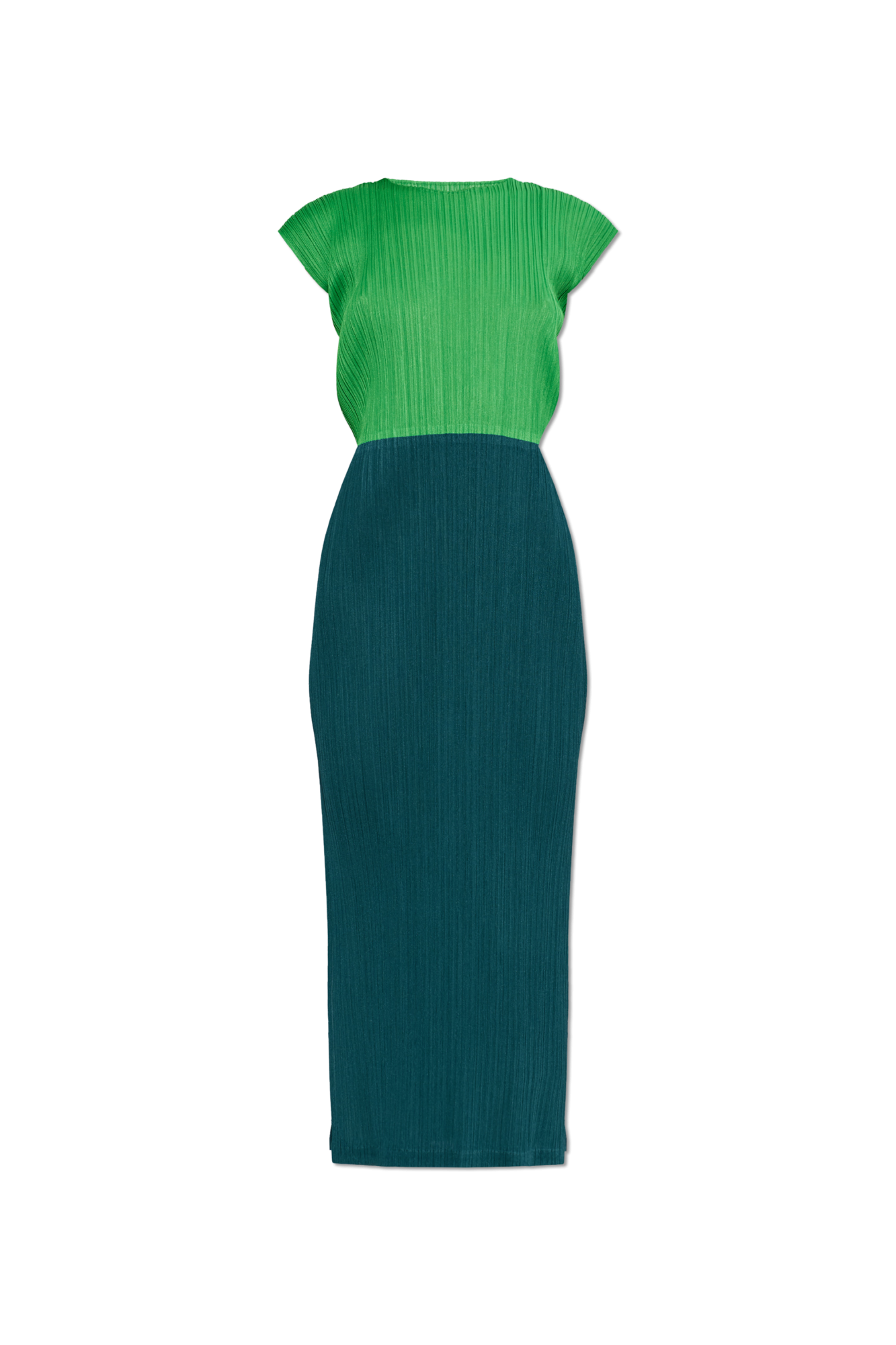Pleats Please Issey Miyake Plisowana Sukienka Z Rozcięciem Po Bokach, Kobiety, Zielony