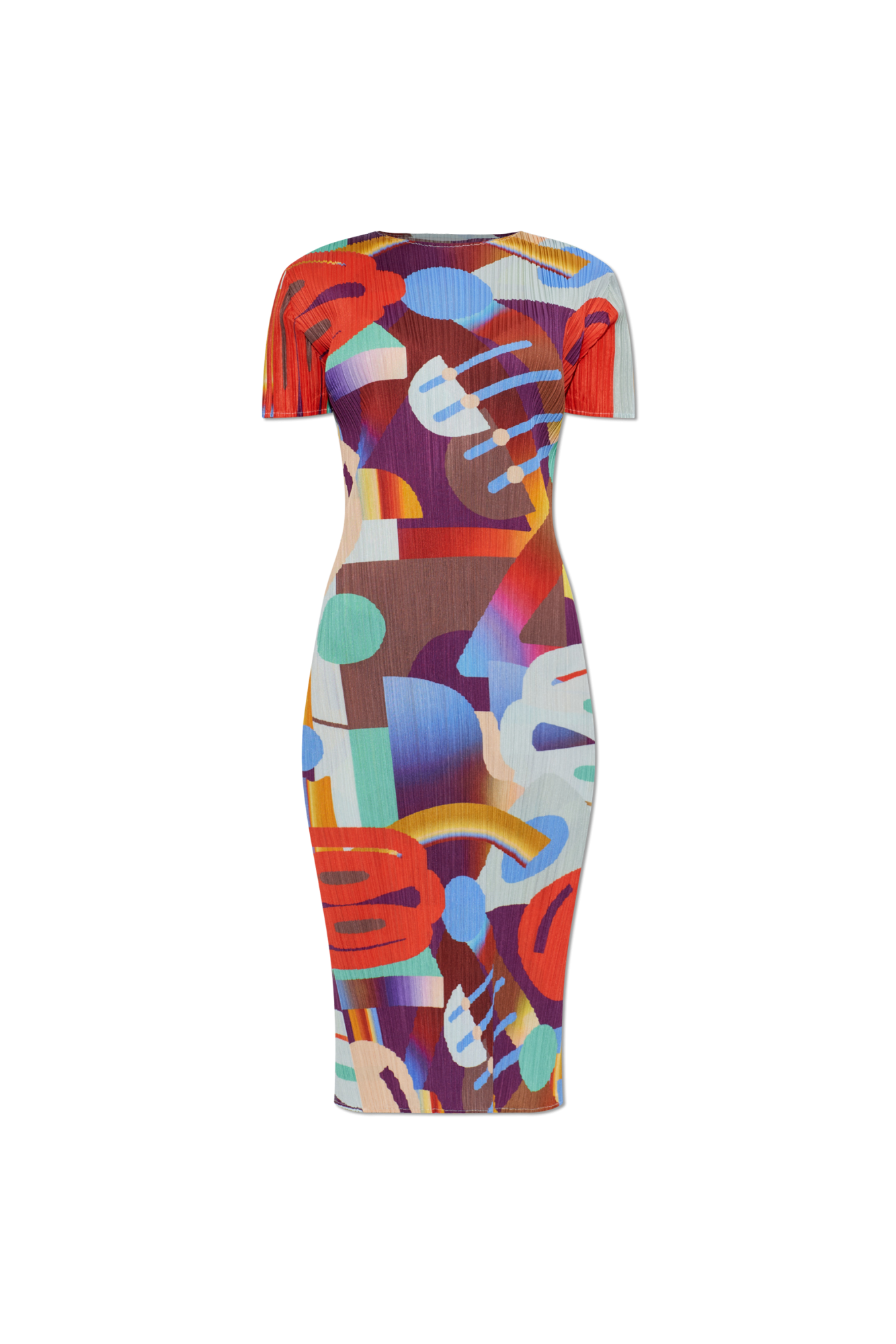 Pleats Please Issey Miyake Plisowana Sukienka Z Krótkimi Rękawami, Kobiety, Multikolor