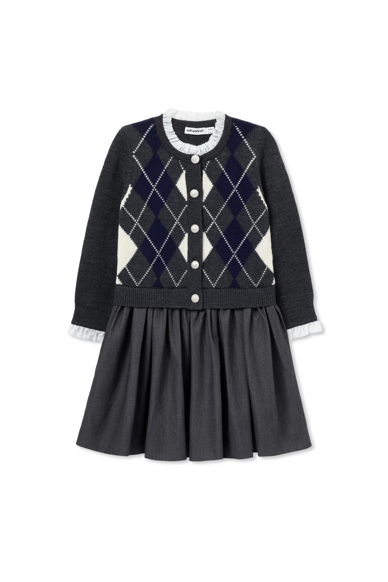 Self-Portrait Kids Wełniana Sukienka, Unisex, Szary