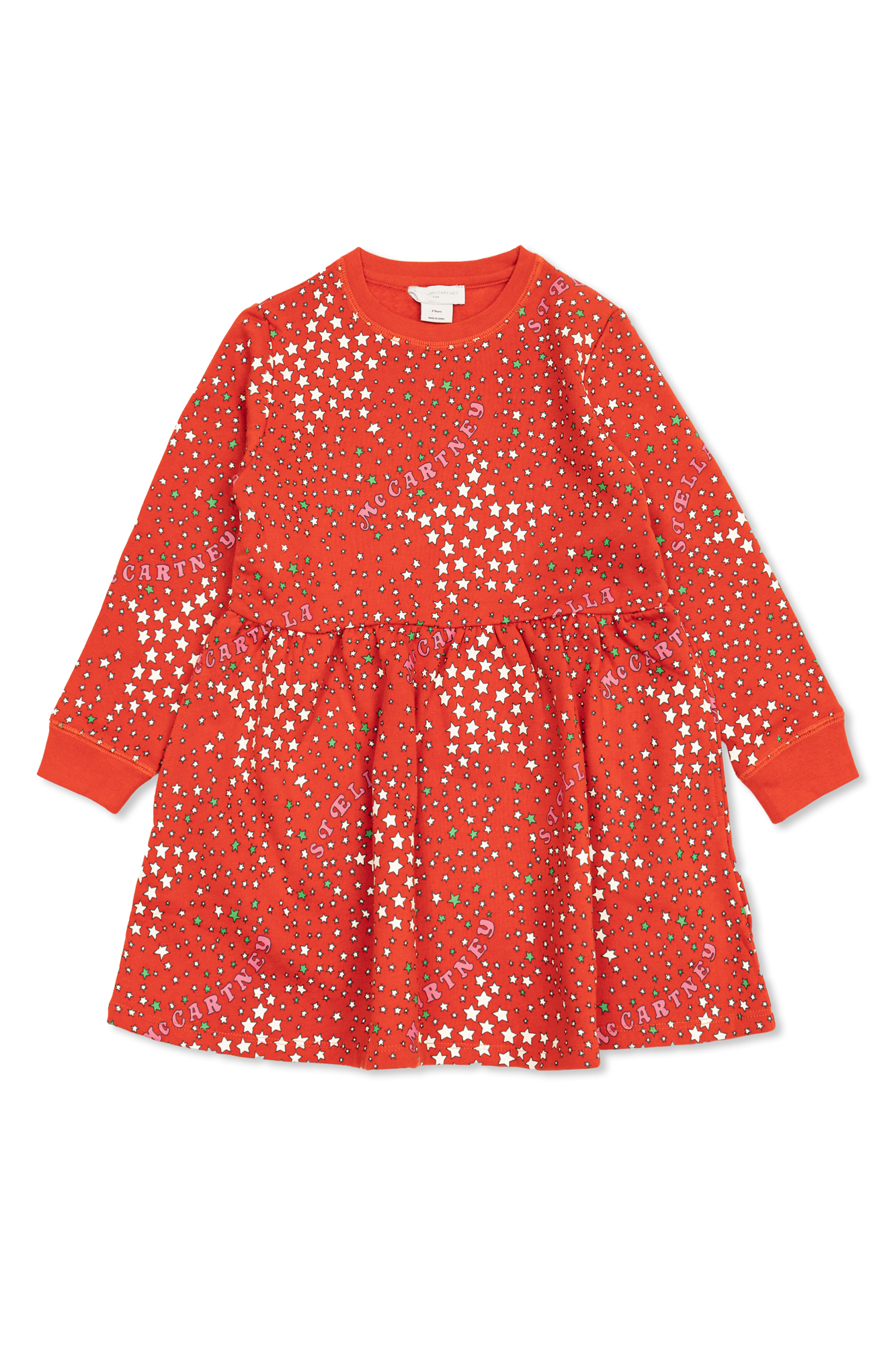 Stella McCartney Kids Bawełniana Sukienka Z Kolorowym Nadrukiem, Unisex, Czerwony
