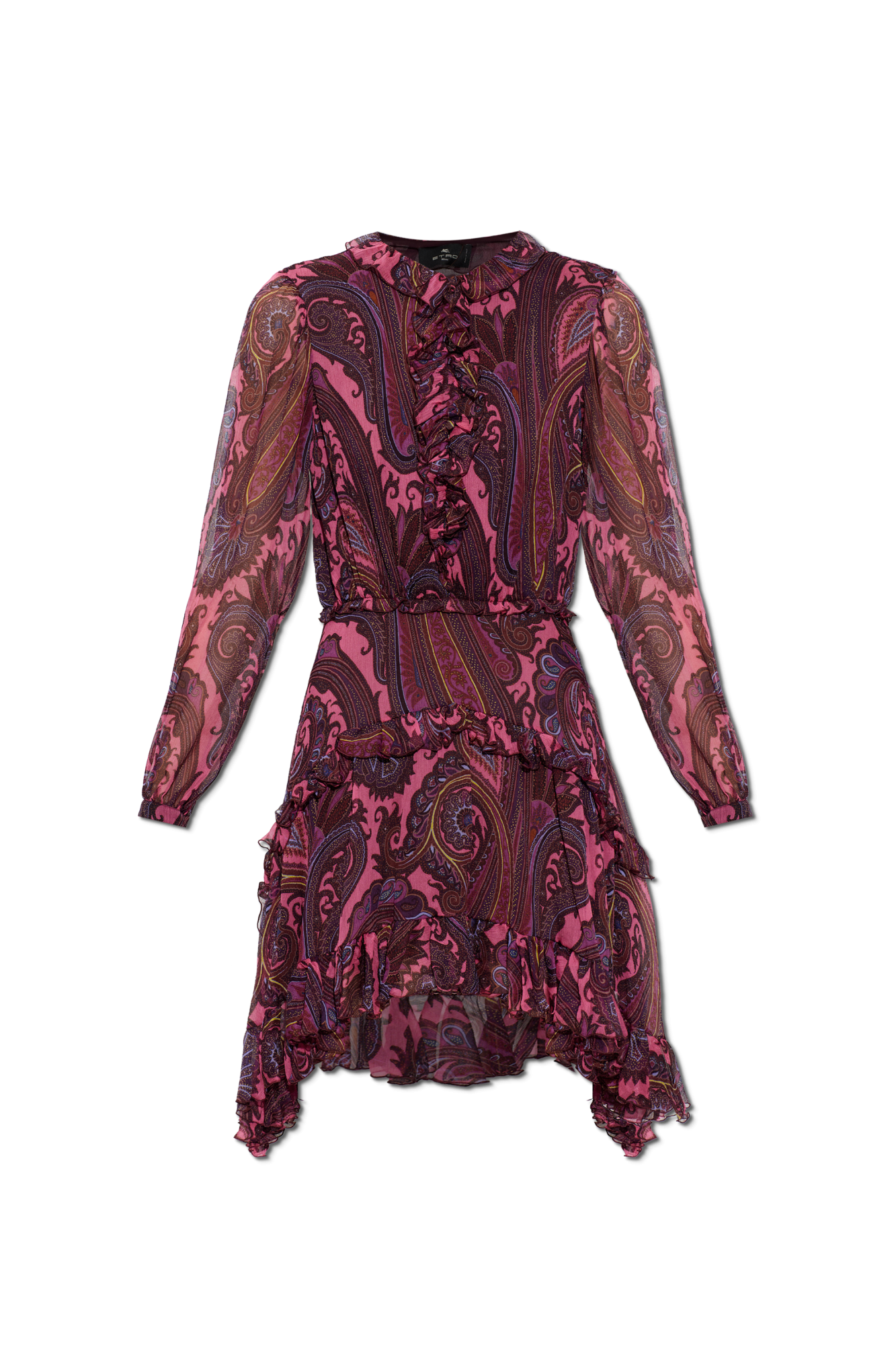 Etro Jedwabna Sukienka Z Falbanami, Kobiety, Bordo