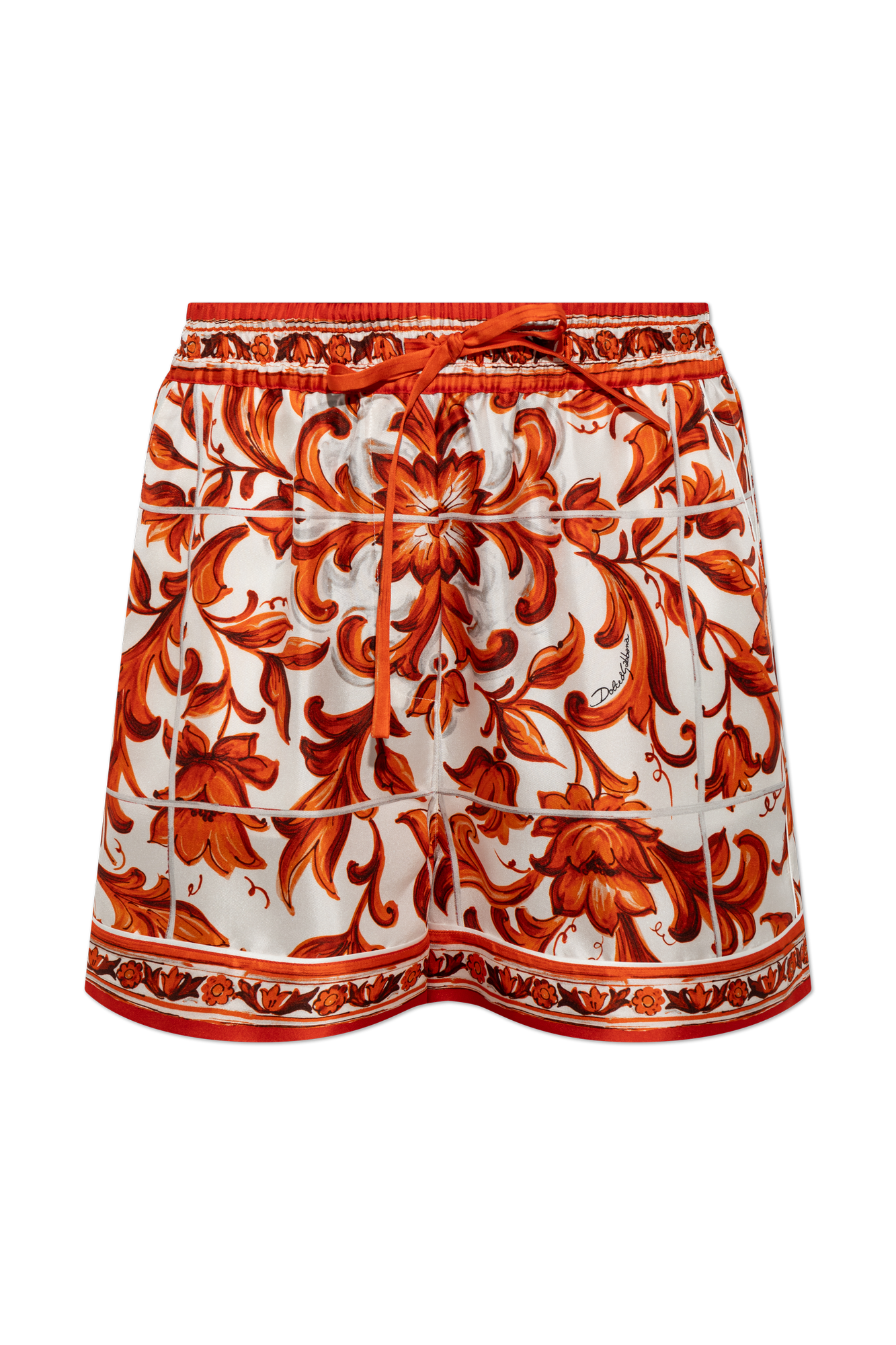 Dolce & Gabbana Jedwabne Szorty Z Nadrukiem ‘Majolica’, Kobiety, Pomarańczowy