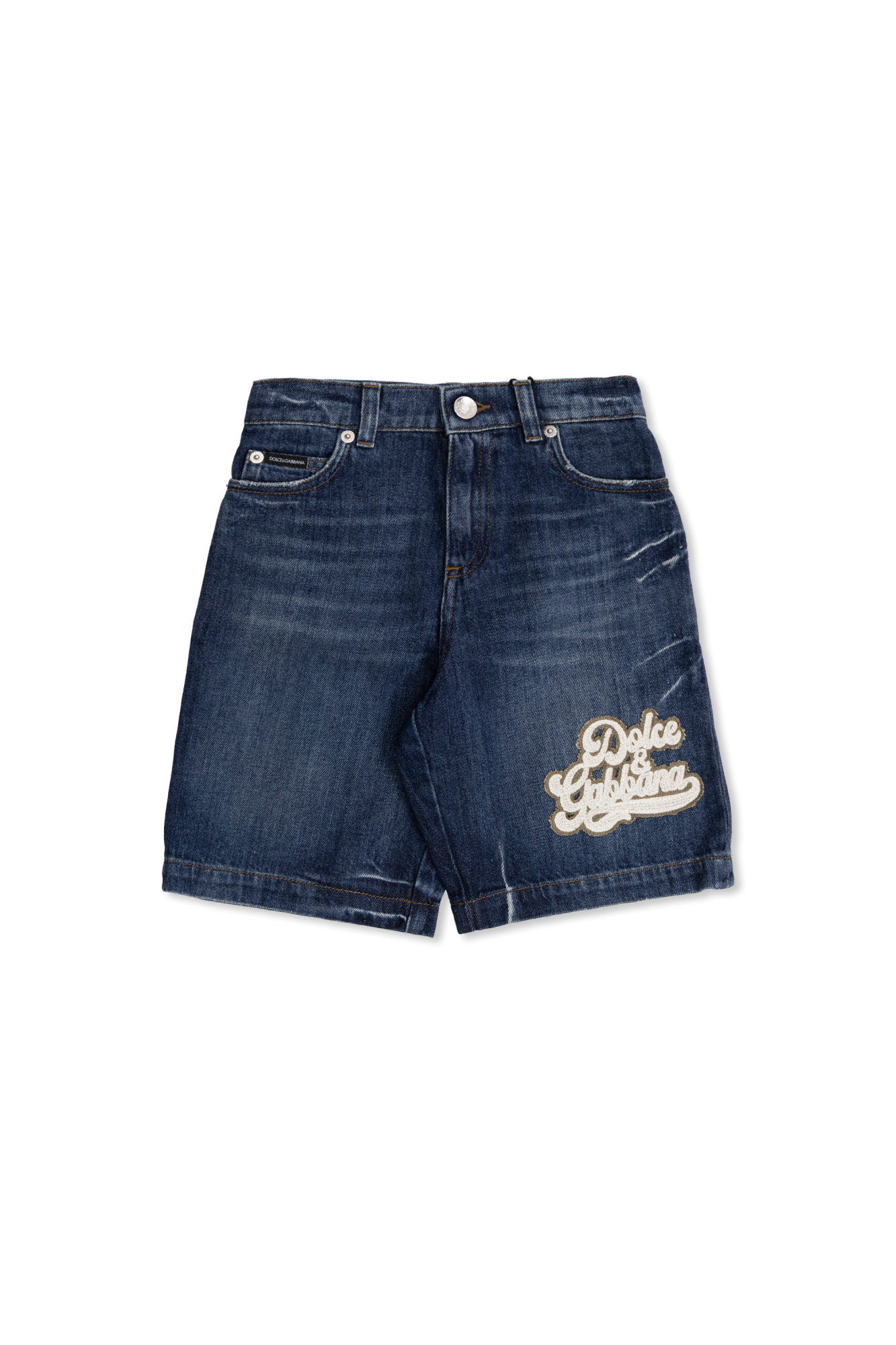 Dolce & Gabbana Kids Szorty Jeansowe Z Wyszywanym Logo, Unisex, Granatowy