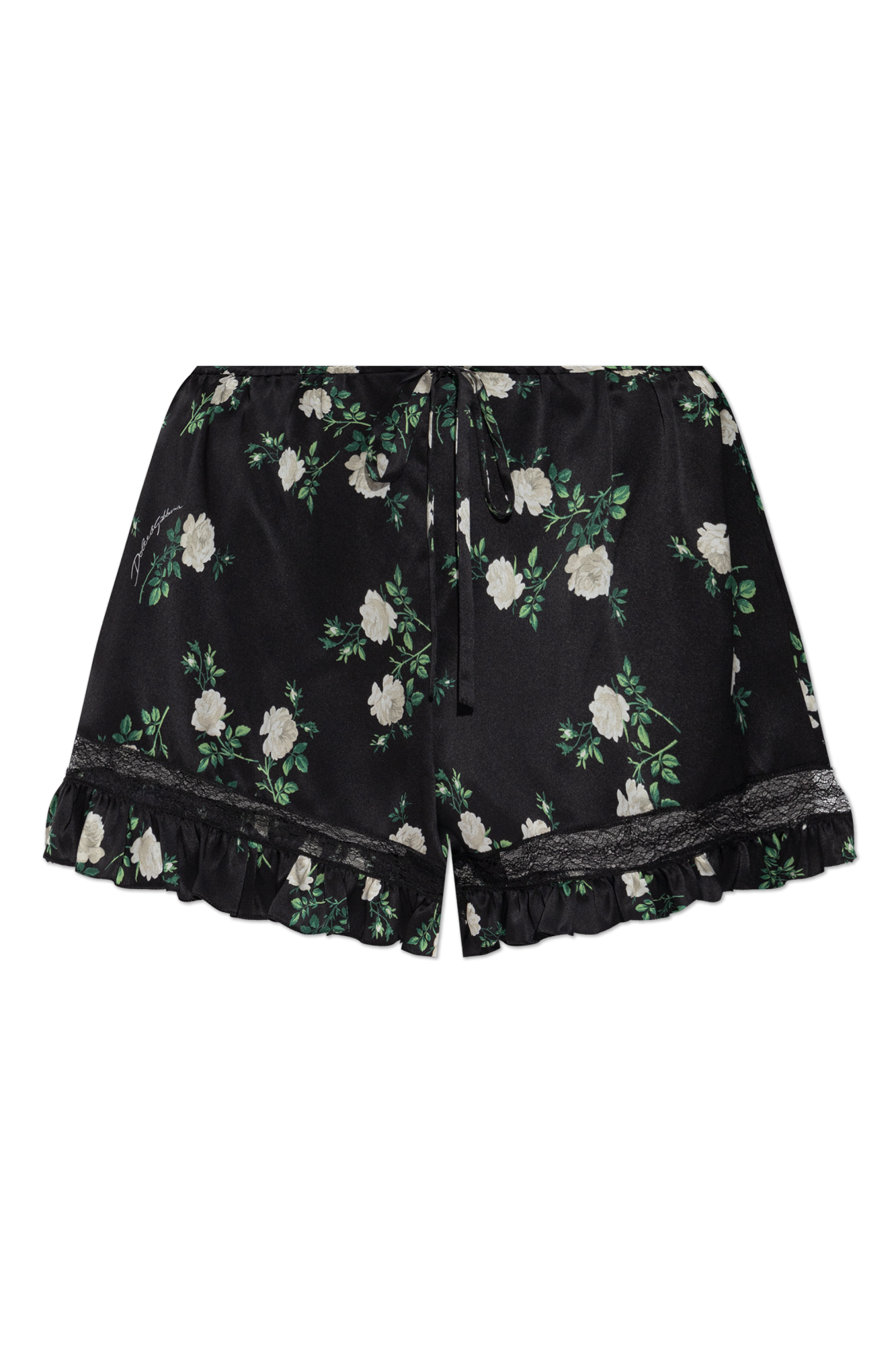 Dolce & Gabbana Jedwabne Szorty Z Motywem Kwiatowym, Kobiety, Czarny