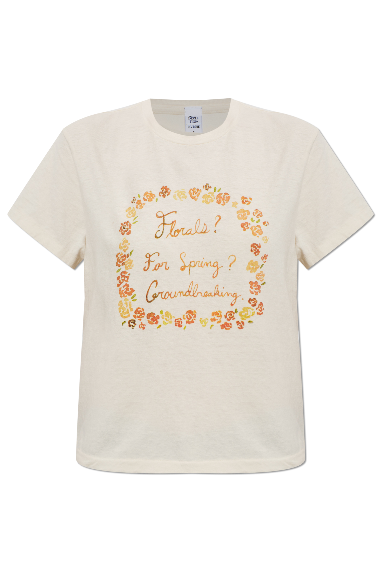 RE/DONE T-shirt ‘1950s Boxy Tee Florals’, Kobiety, Kremowy
