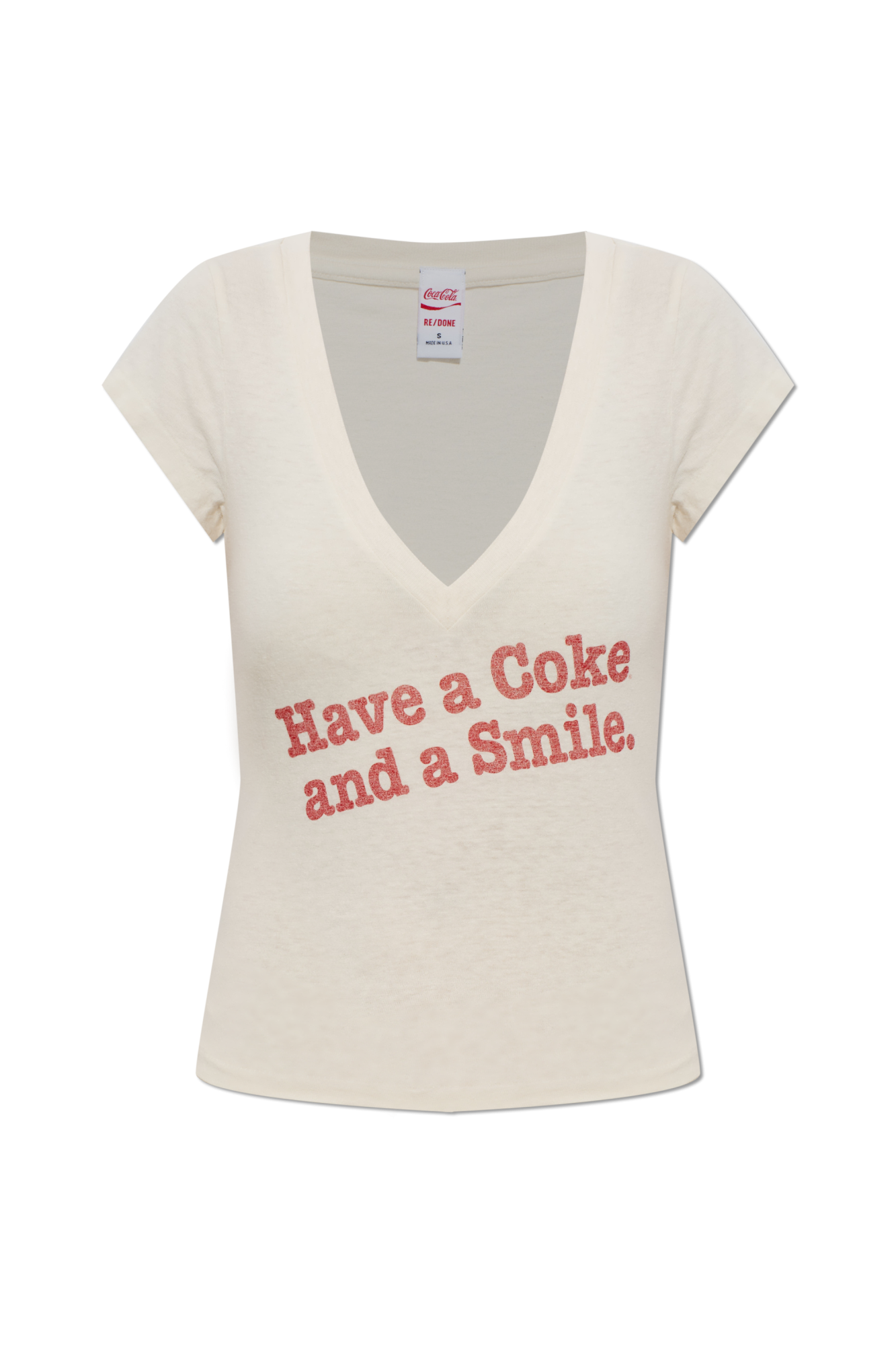 RE/DONE T-shirt ‘Skye Tee Have A COKE’, Kobiety, Kremowy