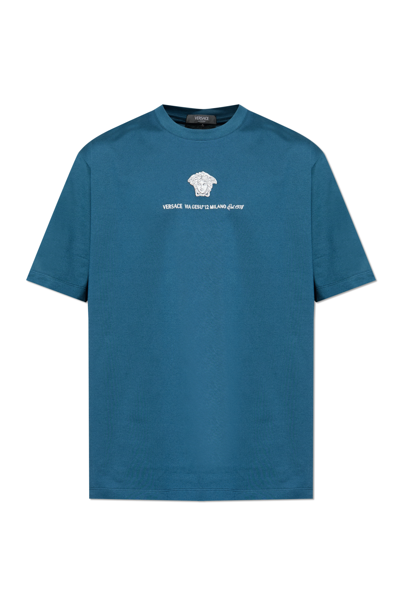 Versace T-shirt Z Wyszytym Logo, Mężczyźni, Niebieski