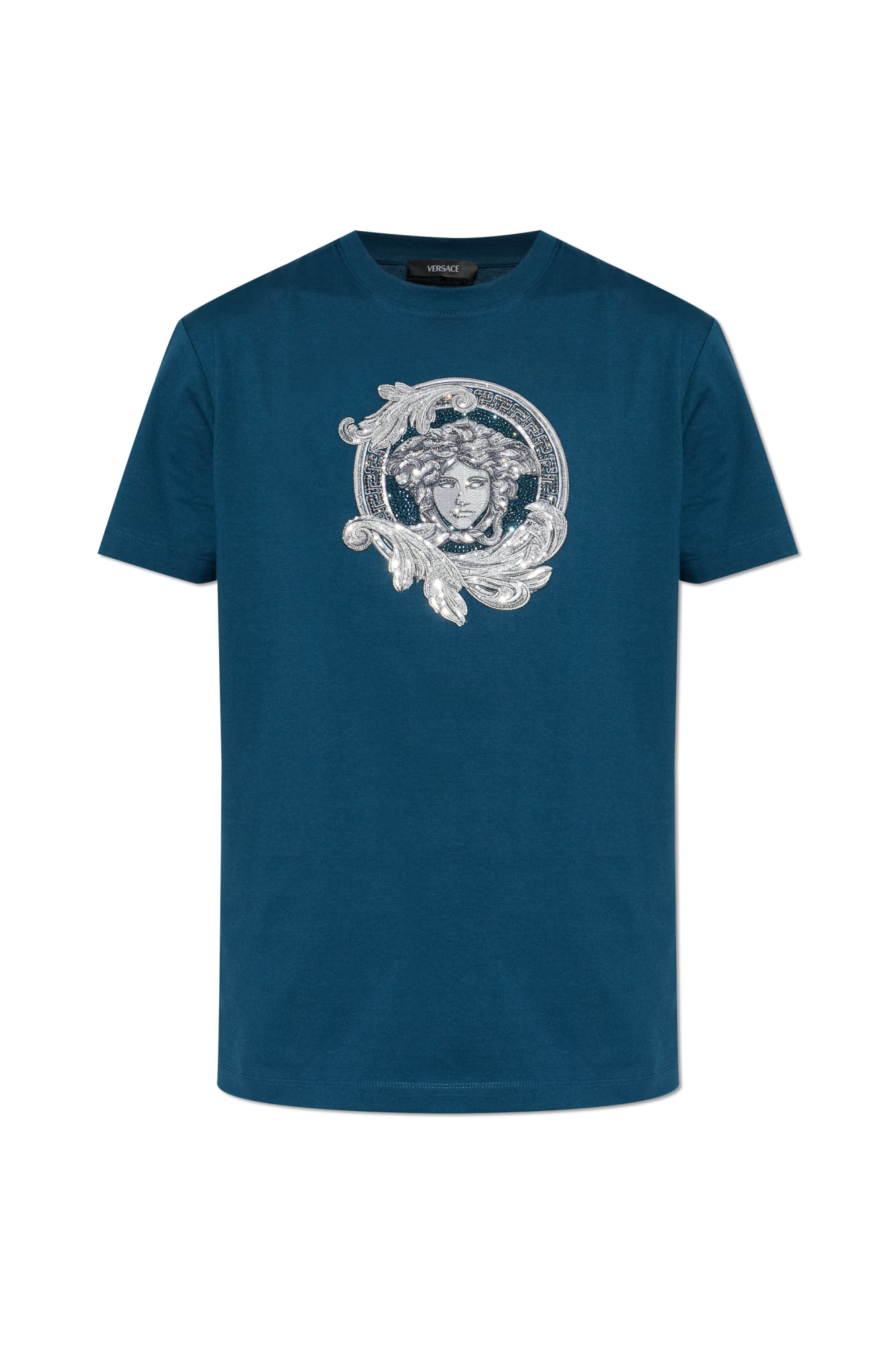 Versace T-shirt Z Naszywką, Mężczyźni, Niebieski