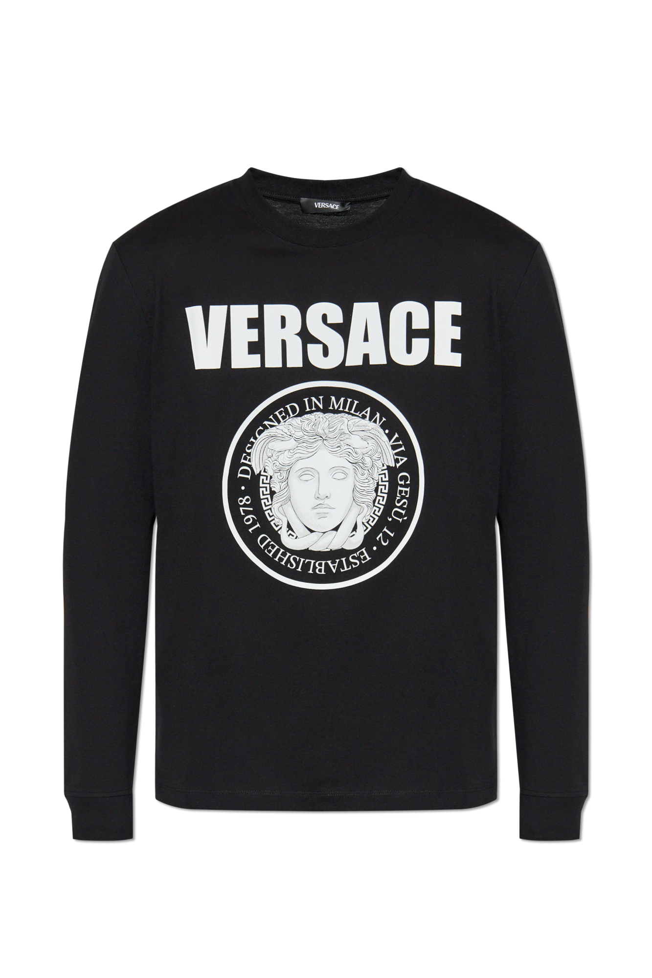 Versace T-shirt Z Długimi Rękawami, Mężczyźni, Czarny