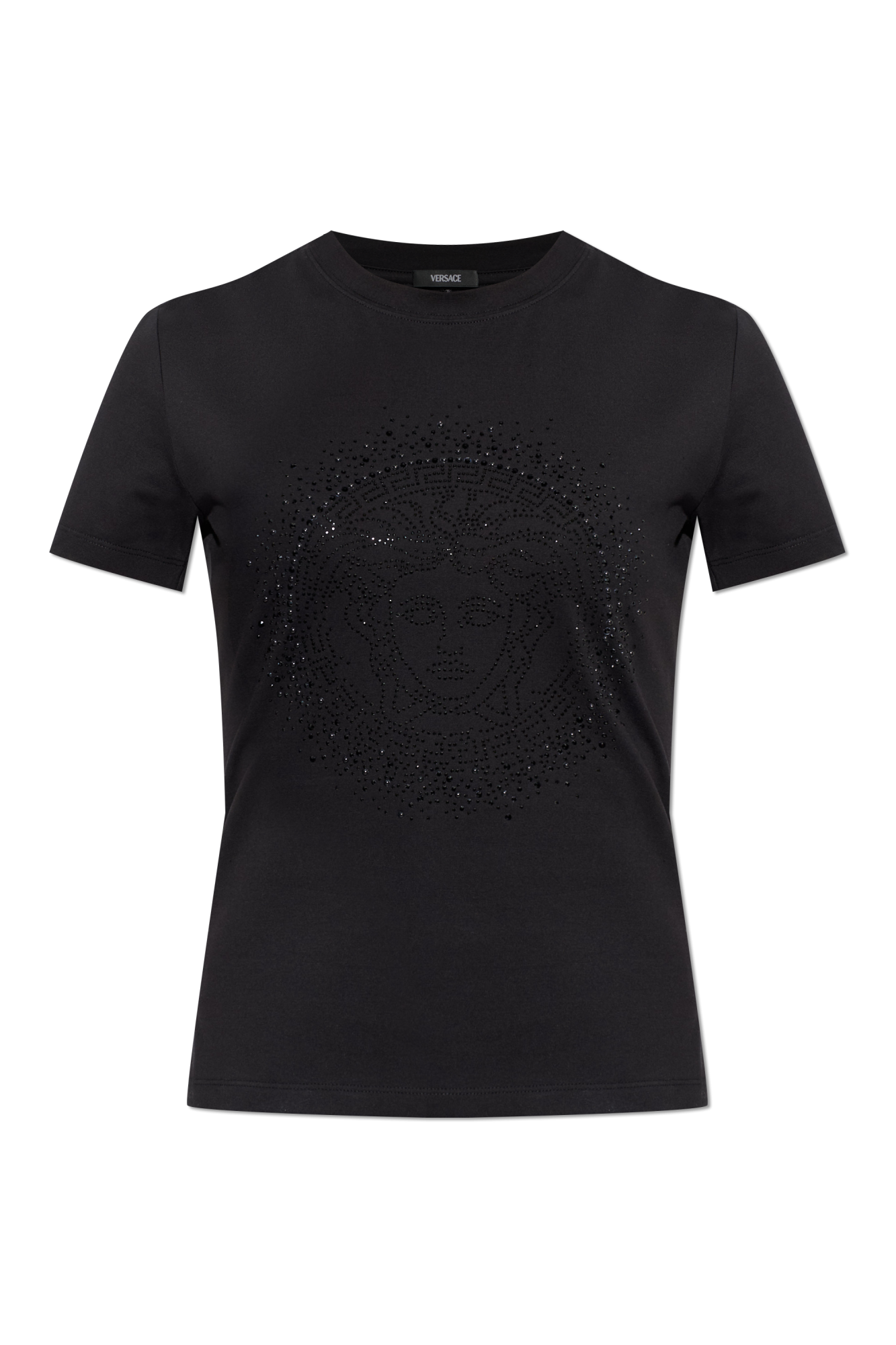 Versace T-shirt Z Kryształami, Kobiety, Czarny