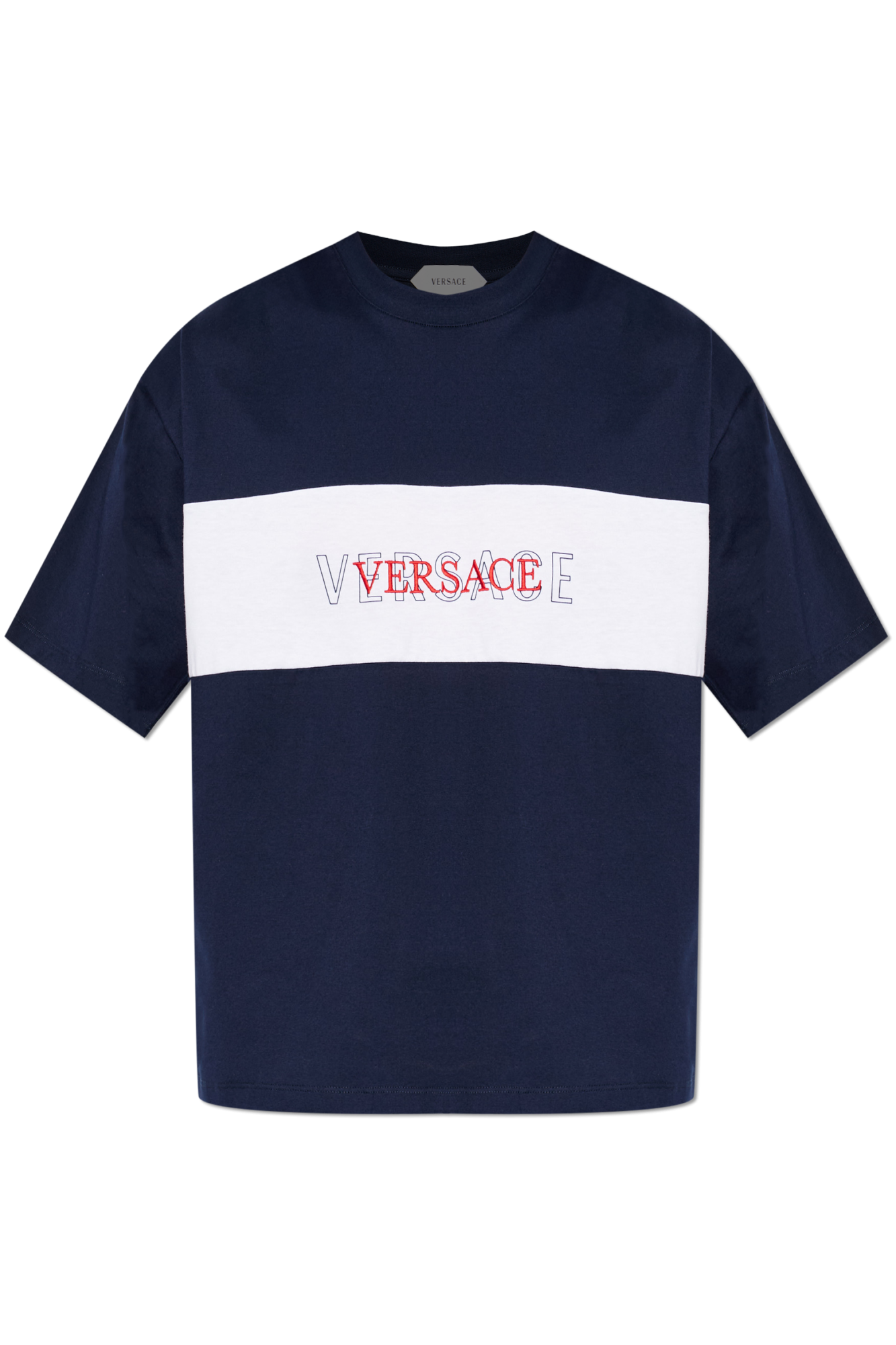 Versace T-shirt Z Wyszytym Logo, Mężczyźni, Granatowy