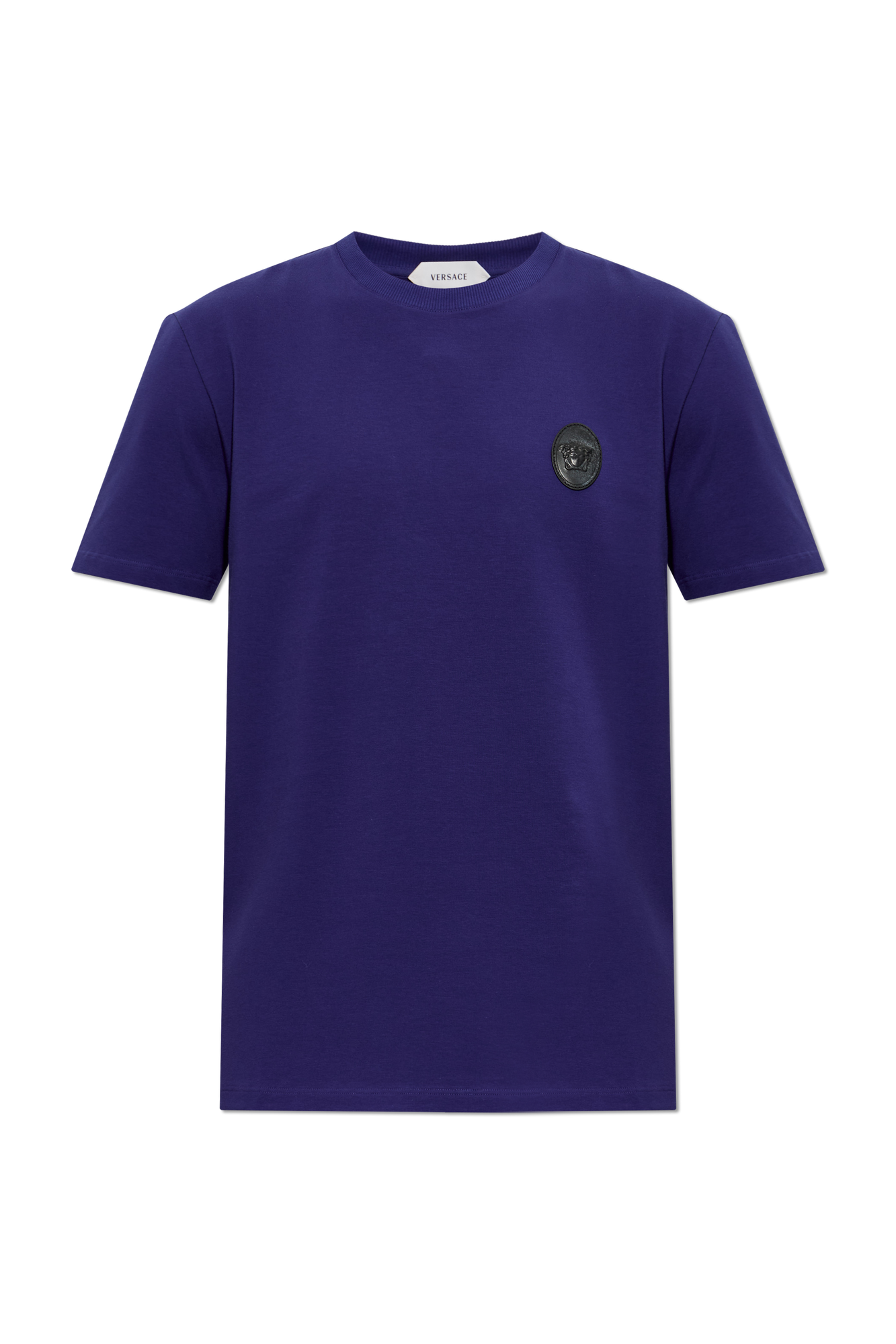 Versace Bawełniany T-shirt Z Naszywką, Mężczyźni, Granatowy