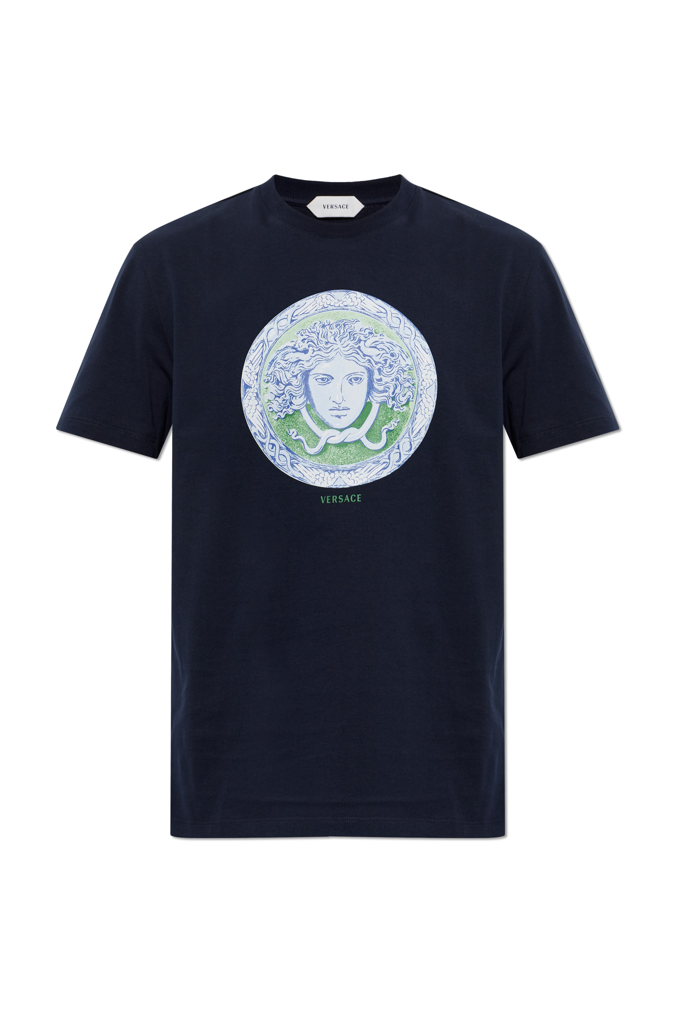Versace Bawełniany T-shirt Z Nadrukiem, Mężczyźni, Granatowy