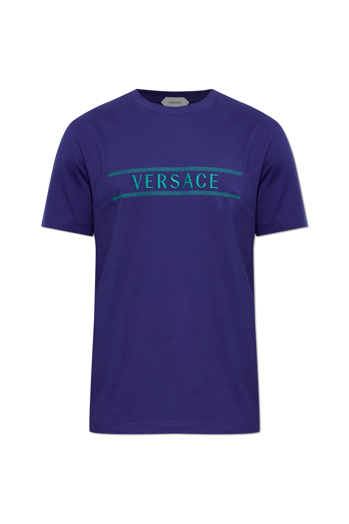 Versace Bawełniany T-shirt Z Wyszytym Logo, Mężczyźni, Granatowy