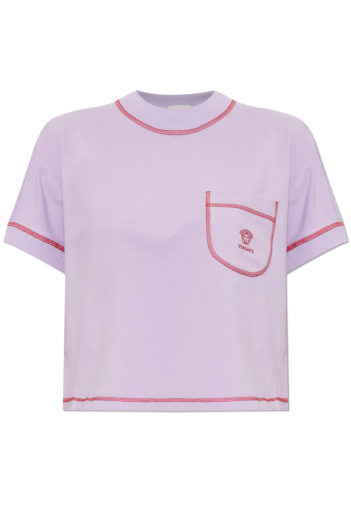 Versace Bawełniany T-shirt Z Wyszytym Logo, Kobiety, Fioletowy