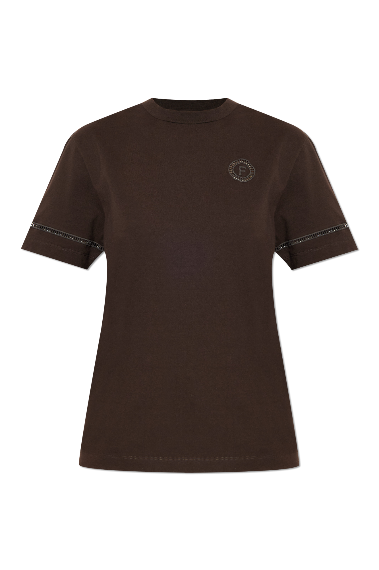 FERRAGAMO T-shirt Z Dekoracyjnym Wykończeniem, Kobiety, Brązowy