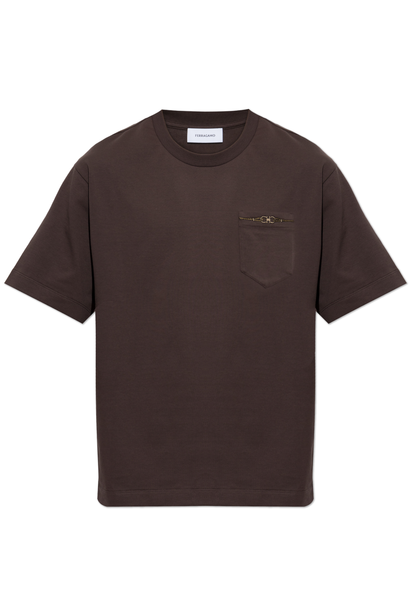 FERRAGAMO T-shirt Z Kieszenią, Mężczyźni, Brązowy