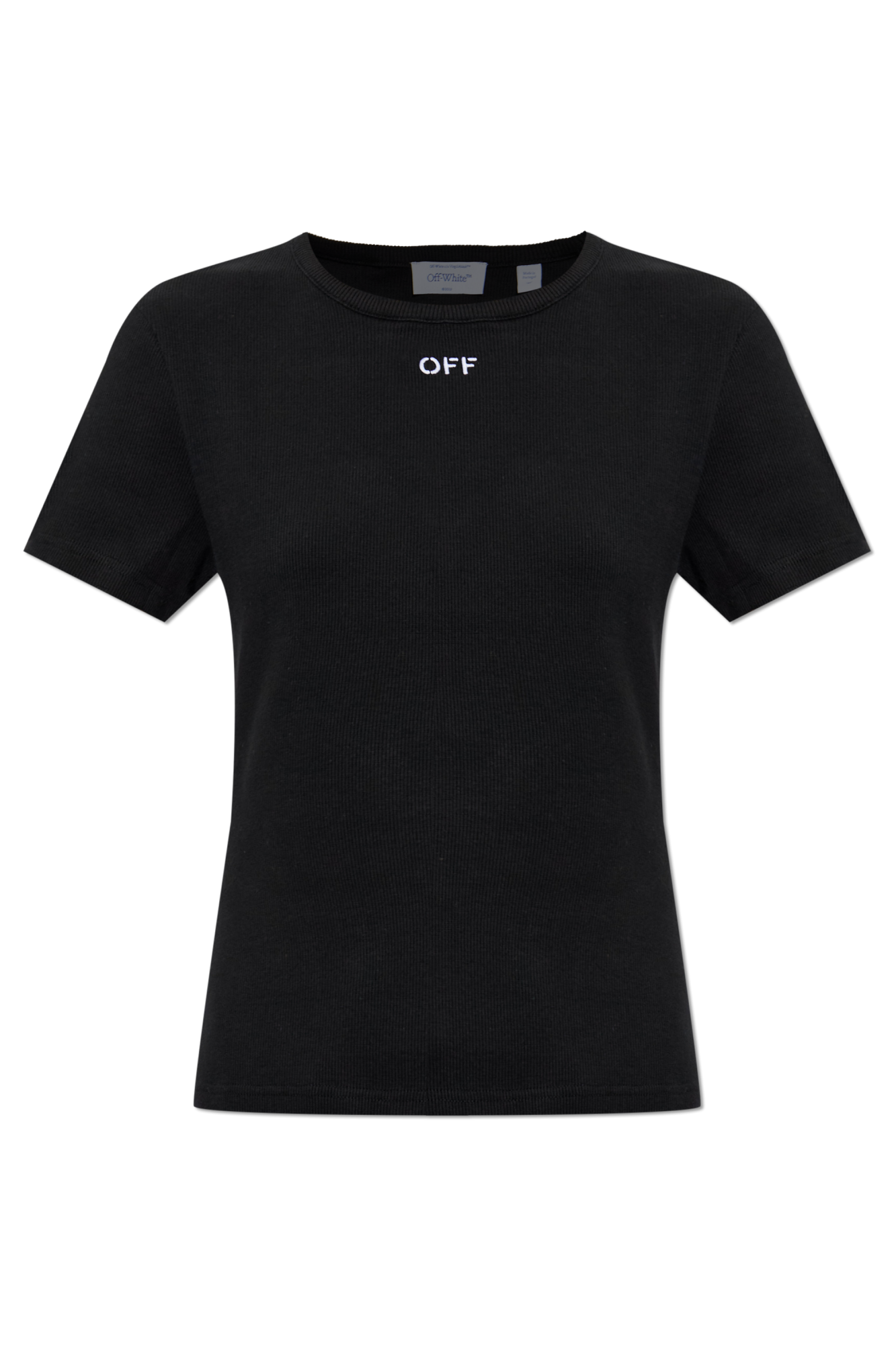 Off-White Prążkowany Top Z Wyszytym Logo, Kobiety, Czarny