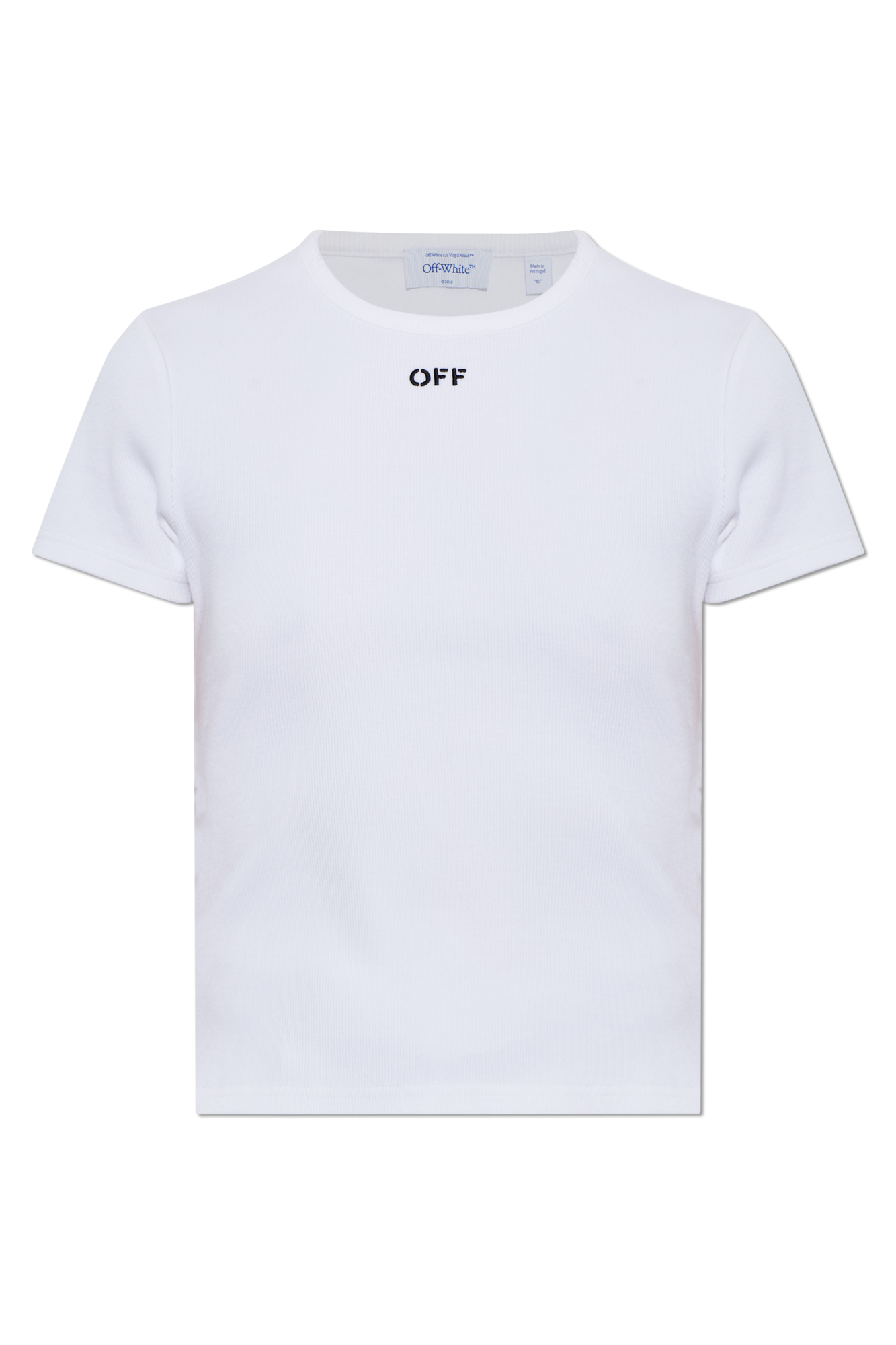 Off-White Prążkowany T-shirt Z Wyszytym Logo, Kobiety, Biały
