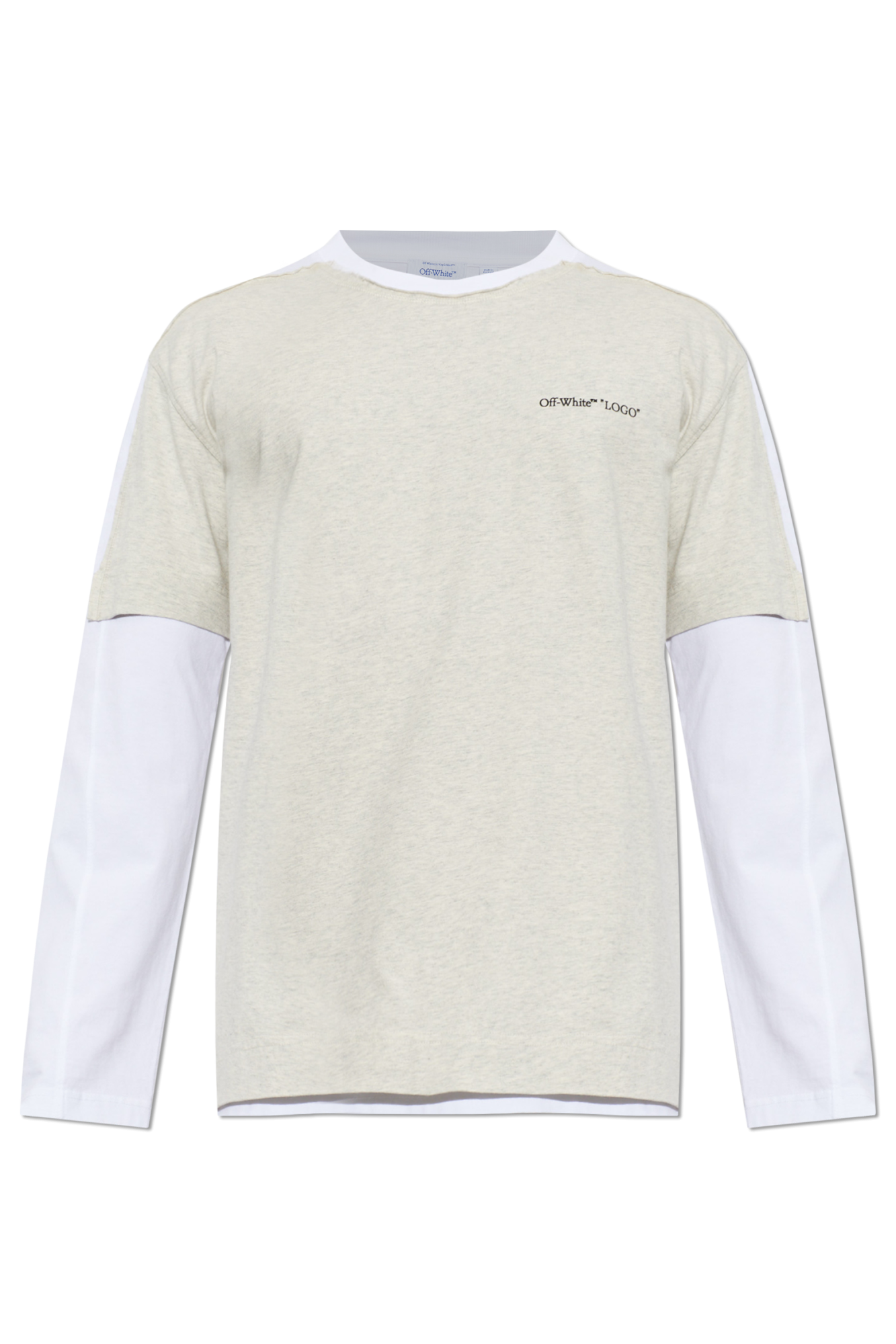 Off-White T-shirt Z Długimi Rękawami, Mężczyźni, Kremowy