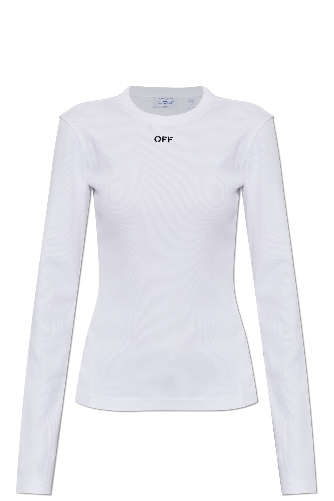 Off-White Prążkowy Top Z Długimi Rękawami, Kobiety, Biały