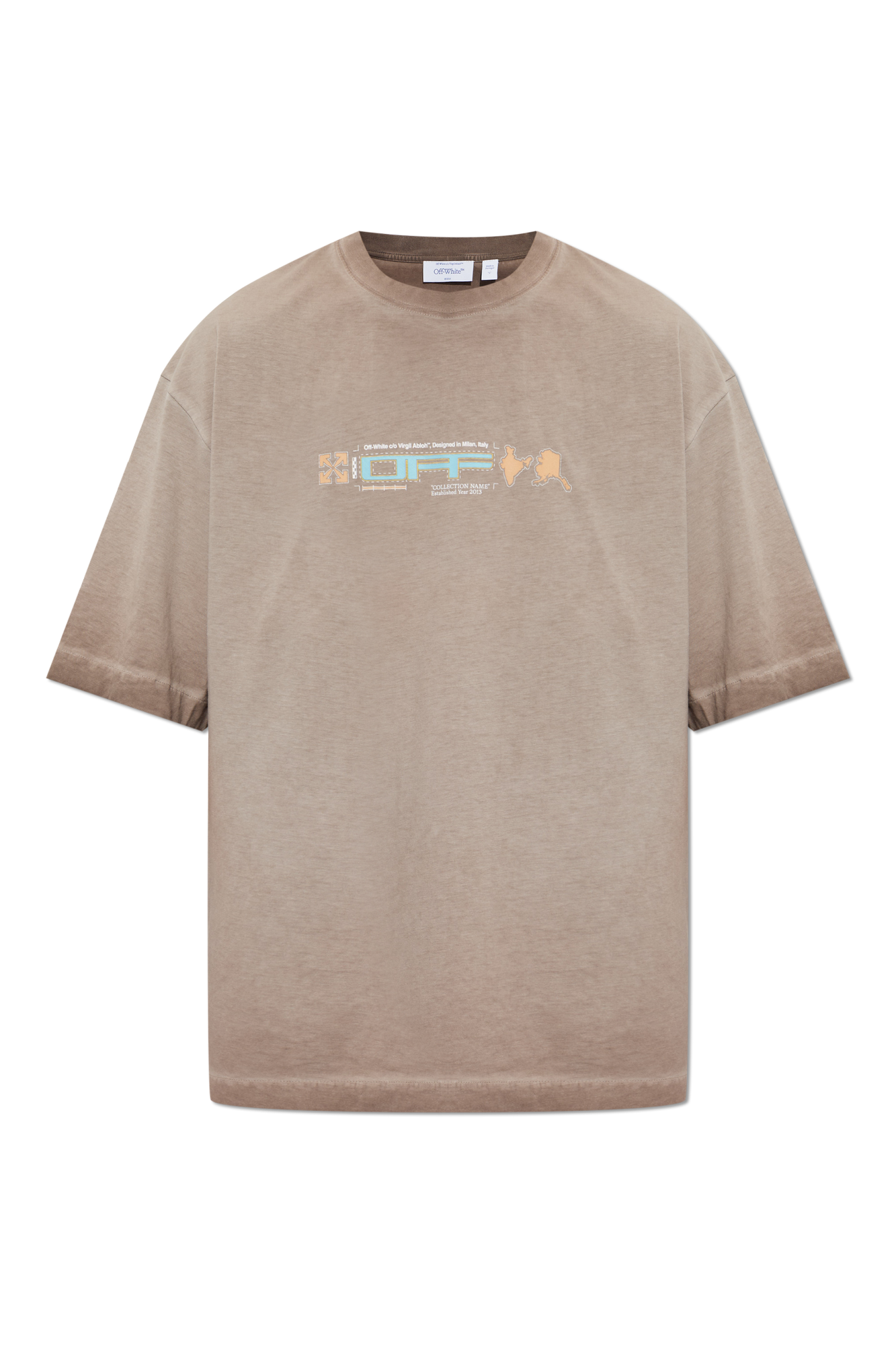 Off-White T-shirt Z Nadrukiem, Mężczyźni, Brązowy