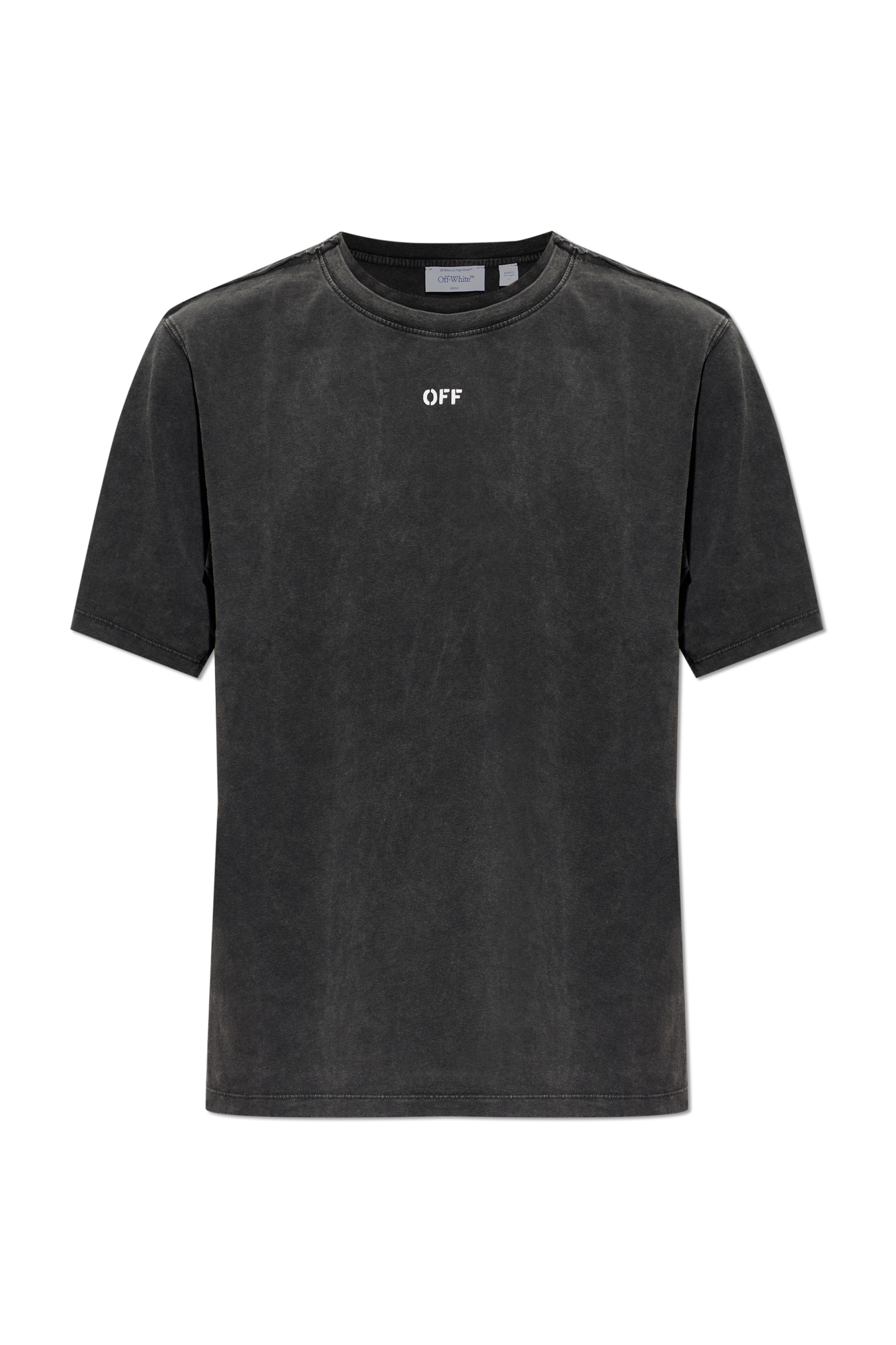 Off-White T-shirt Z Efektem `vintage`, Mężczyźni, Czarny