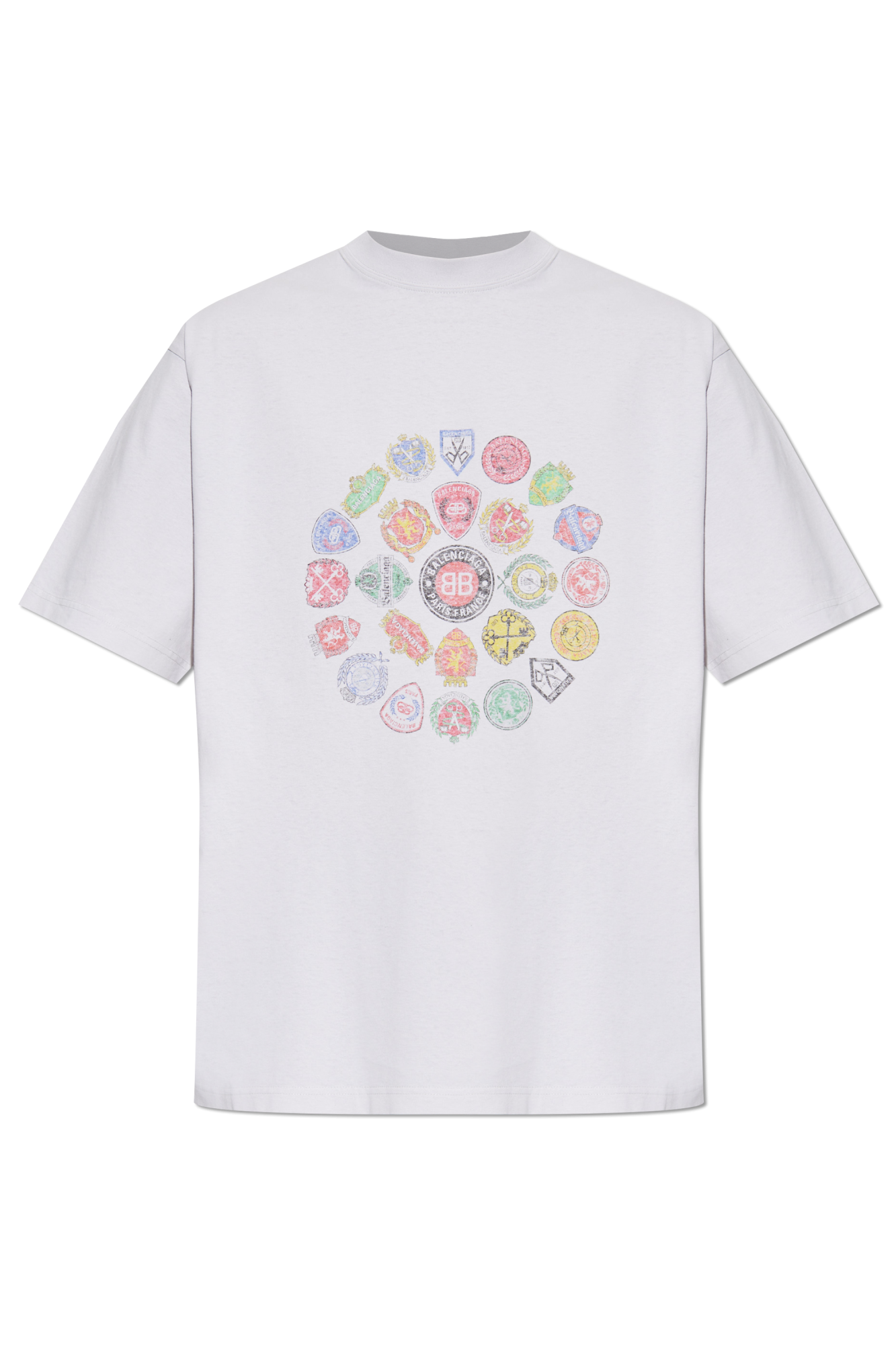Balenciaga T-shirt Z Kolorowym Nadrukiem, Mężczyźni, Szary