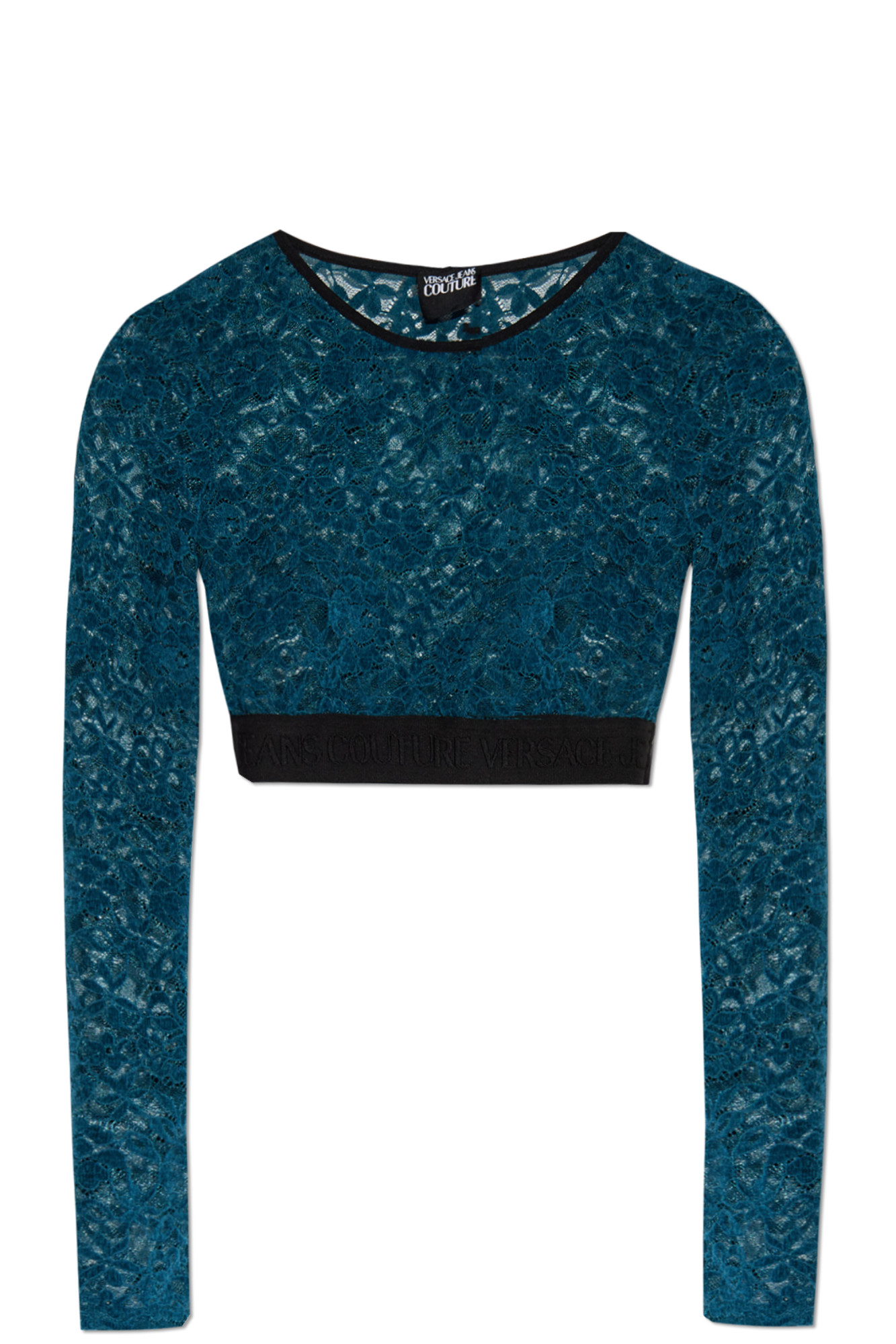 Versace Jeans Couture Koronkowy Top Z Długimi Rękawami, Kobiety, Niebieski