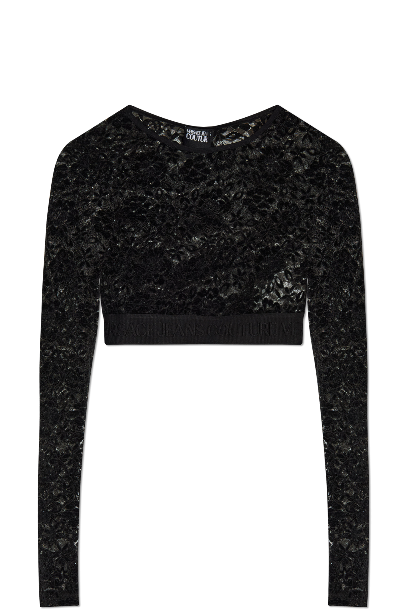 Versace Jeans Couture Koronkowy Top Z Długimi Rękawami, Kobiety, Czarny