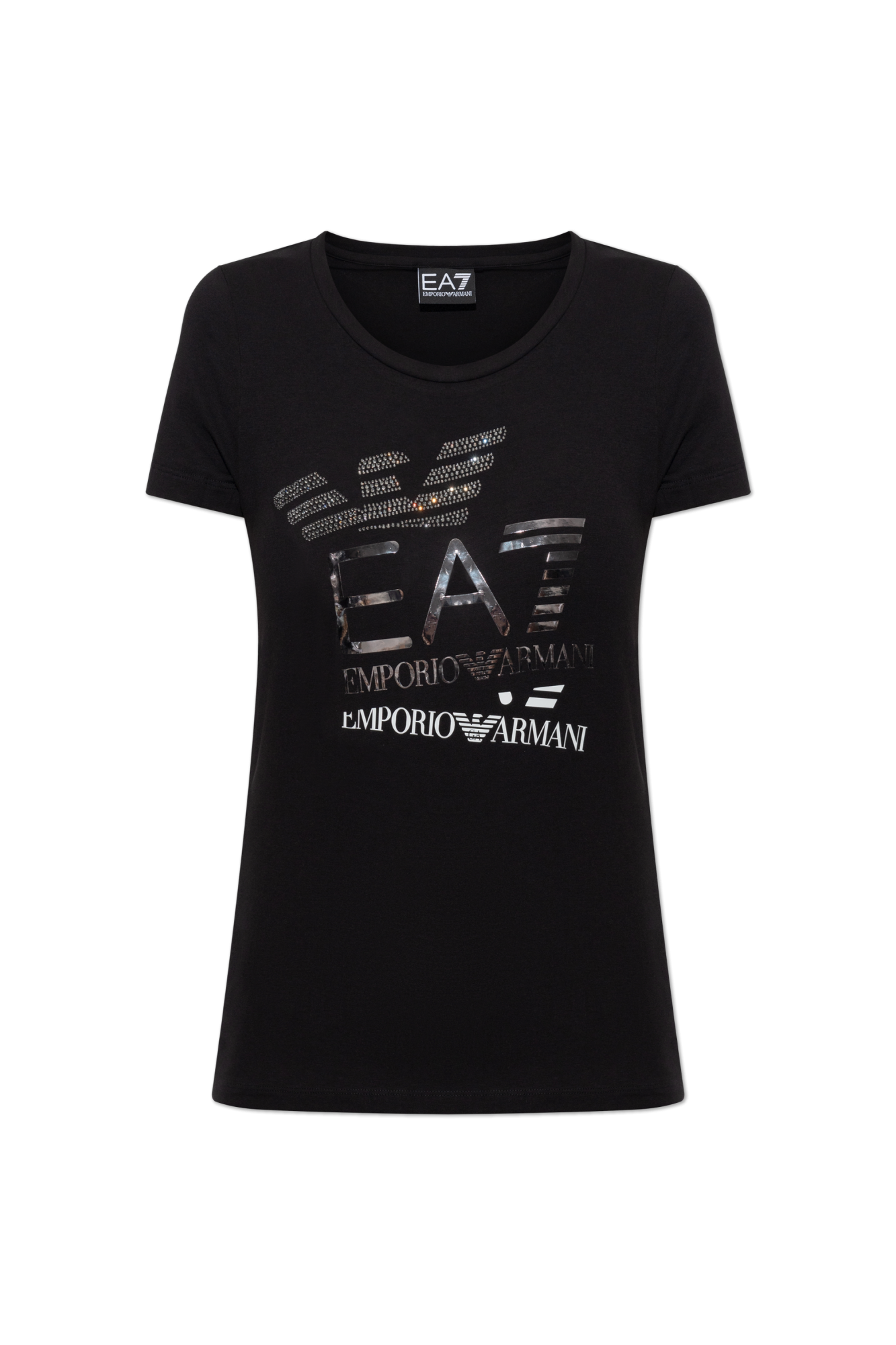 EA7 Emporio Armani T-shirt Z Nadrukiem I Połyskującymi Cekinami, Kobiety, Czarny