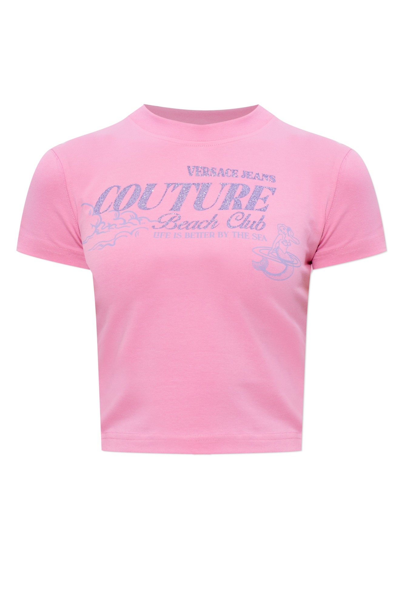 Versace Jeans Couture T-shirt Z Brokatowym Nadrukiem, Kobiety, Różowy