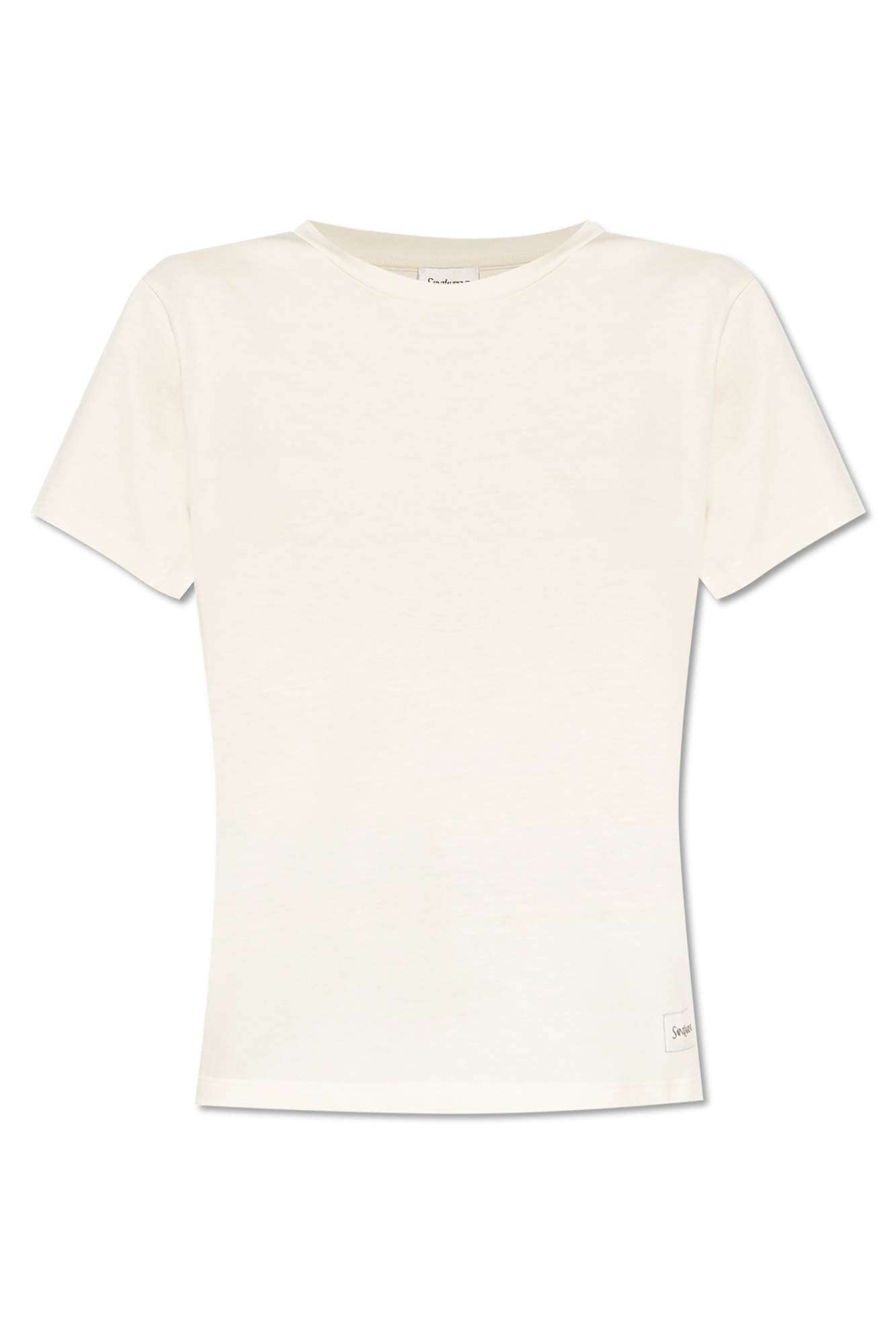 Saint Laurent T-shirt Z Naszywką Z Logo, Kobiety, Kremowy